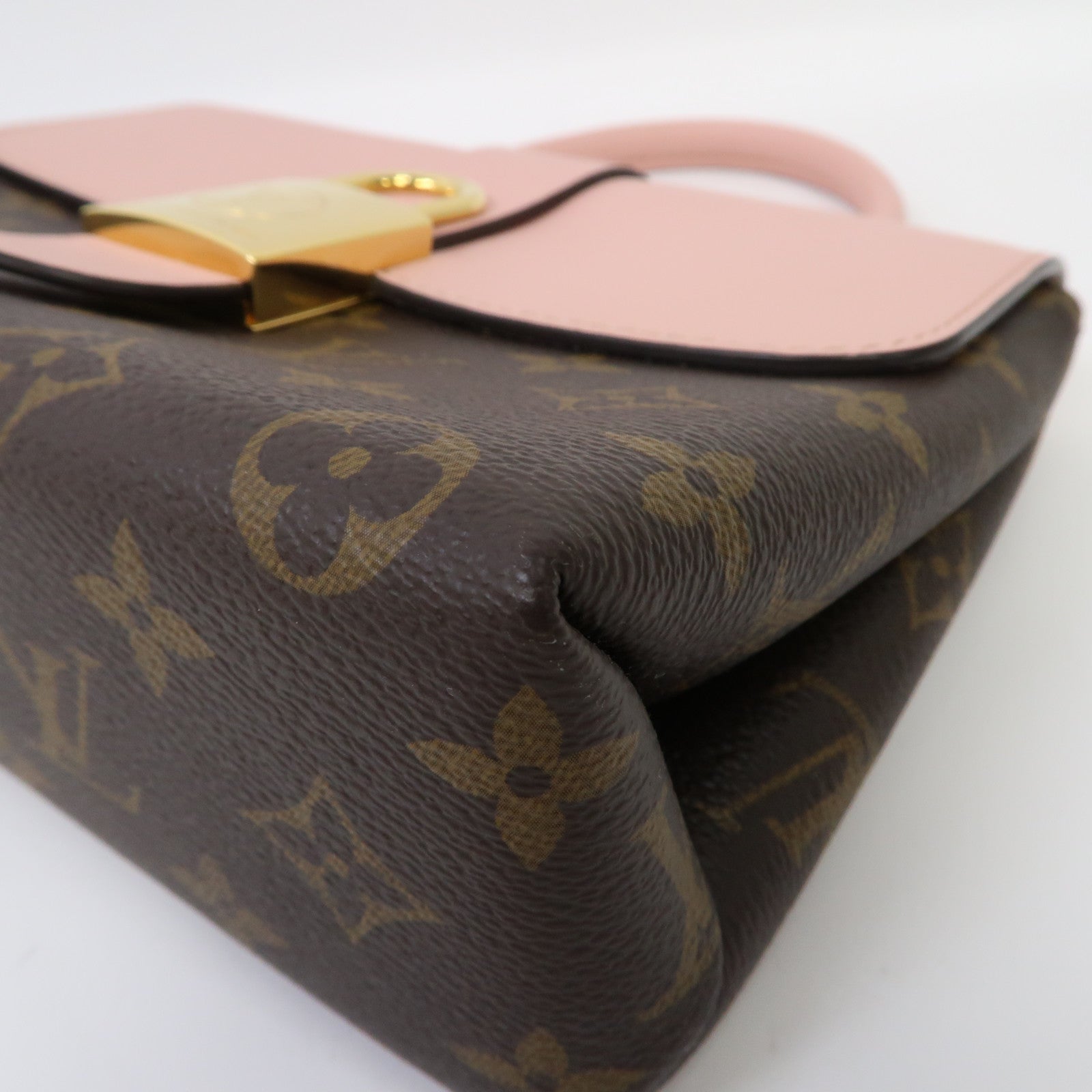 LOUIS VUITTON Monogram/牛皮皮革Locky BB金扣手挽肩背兩用袋玫瑰粉紅色/啡色