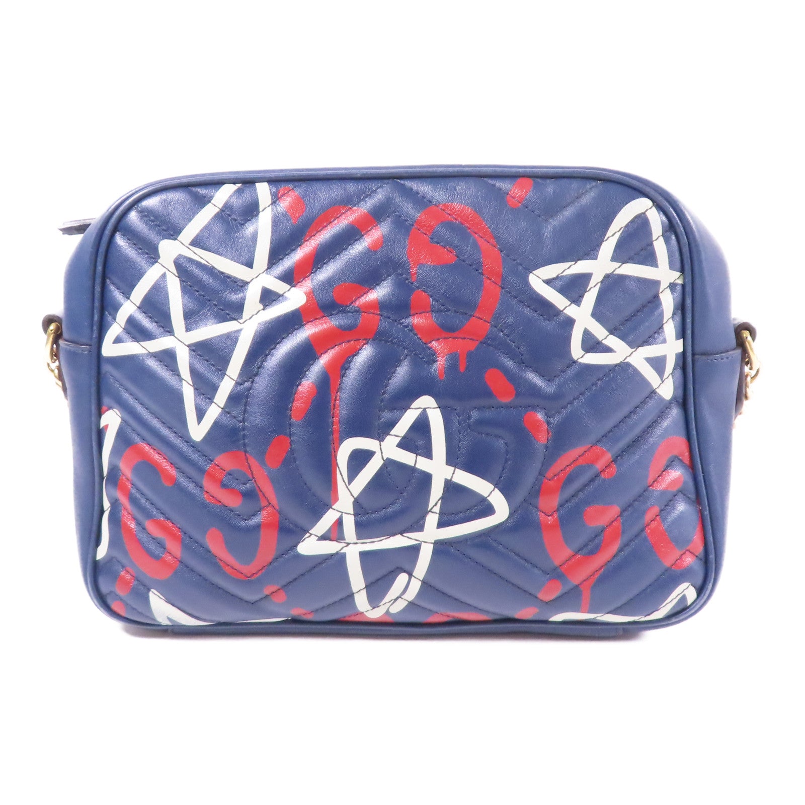 GUCCI GG GHW Chain Shoulder Bag 443499 Calfskin Leather Navy