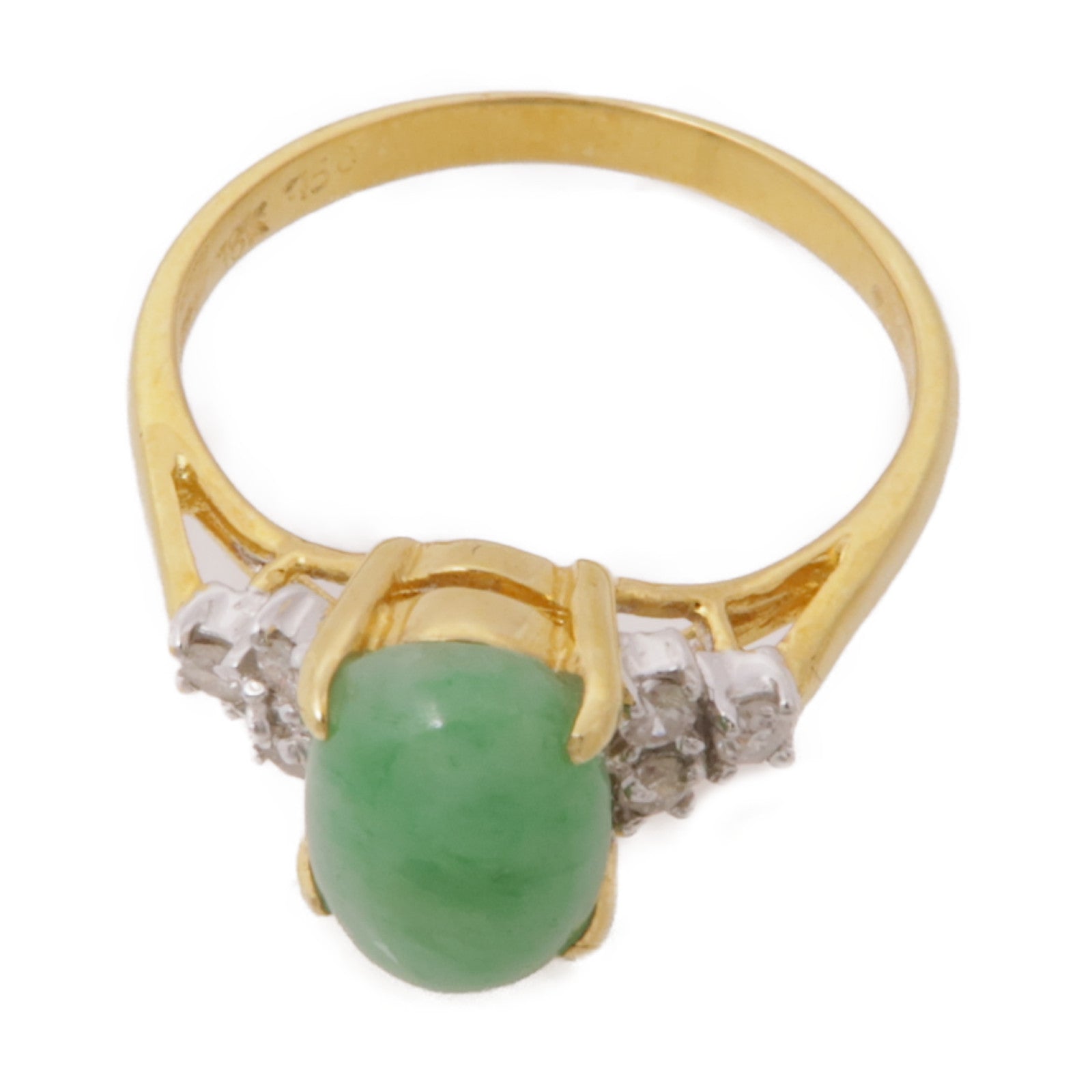 JEWELRY 18K黃金Jade/Diamond Ring翡翠/鑽石戒指US#5.75