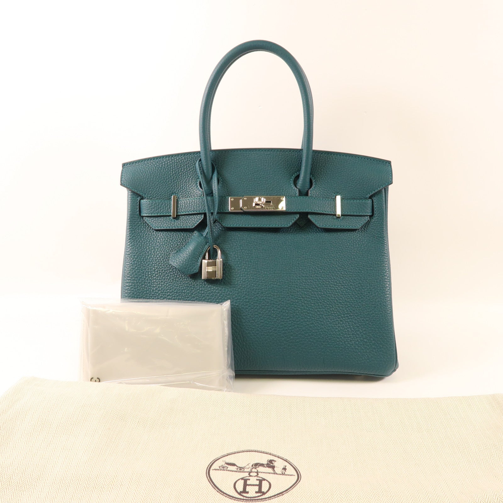 HERMES Togo皮革Birkin 30銀扣手挽袋Vert Bosphore