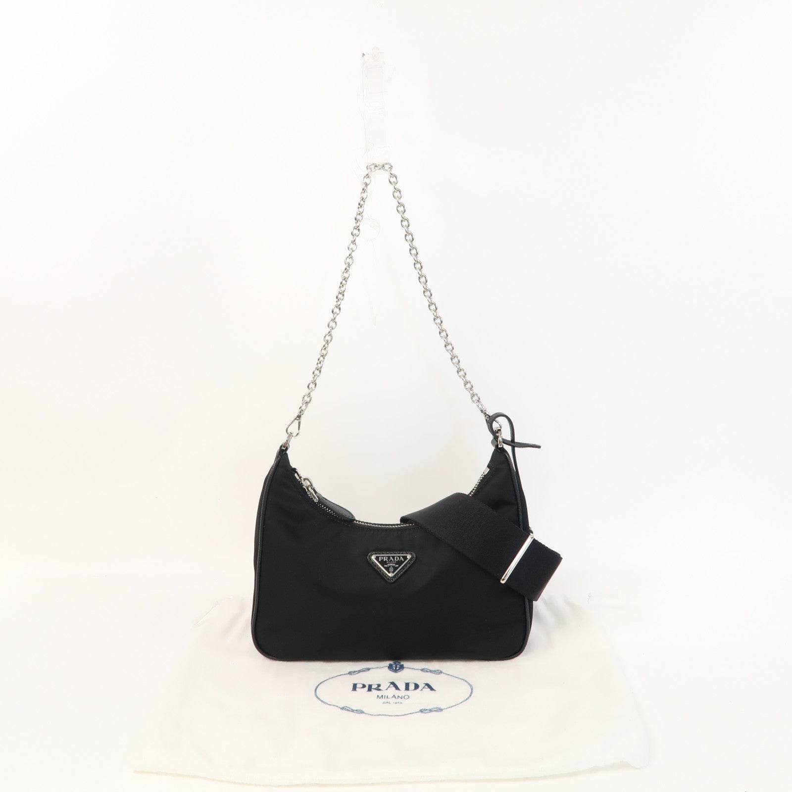 PRADA 尼龍Shoulder Bag銀扣手挽肩背兩用袋黑色