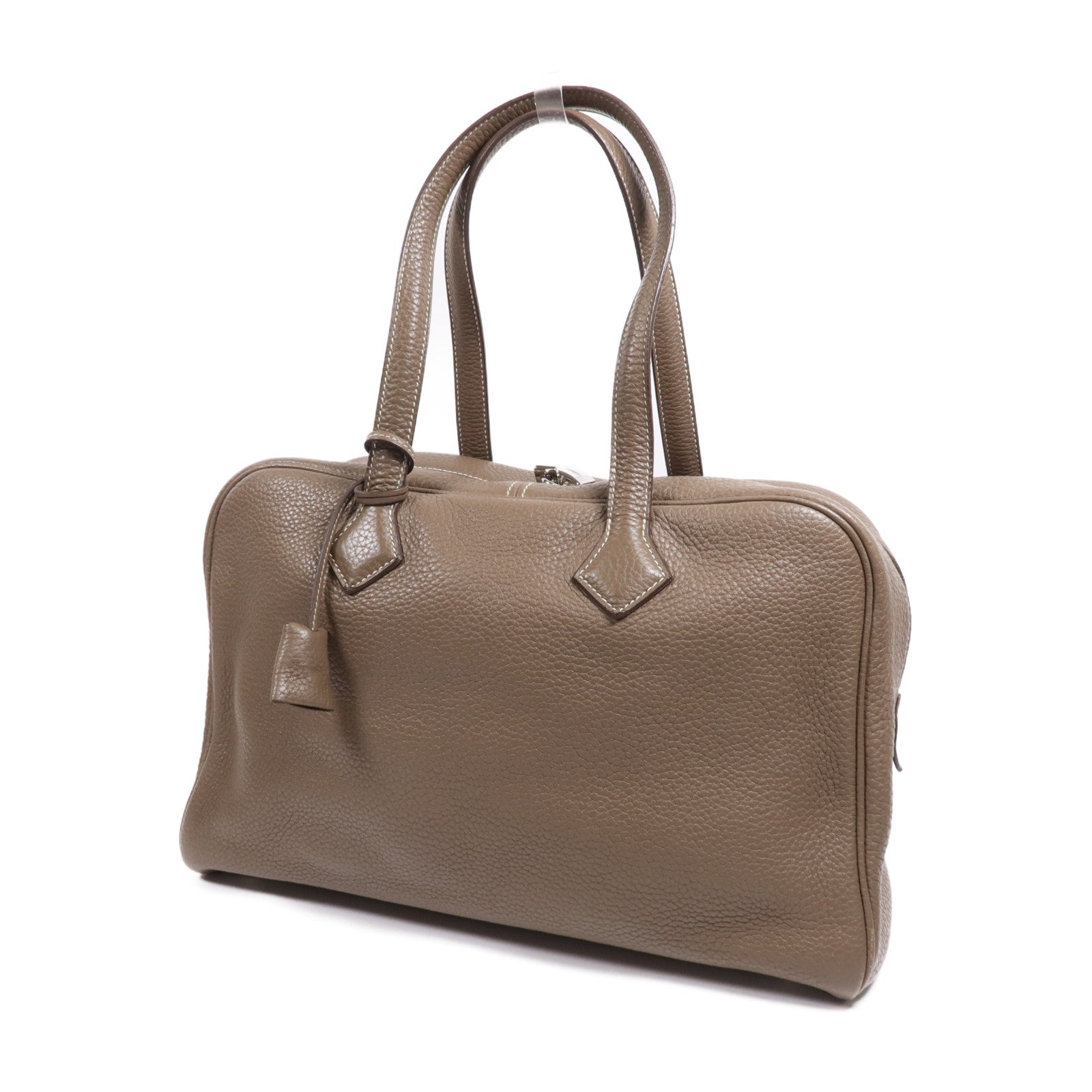 HERMES Clemence皮革Victoria 35銀扣手挽袋Etoupe