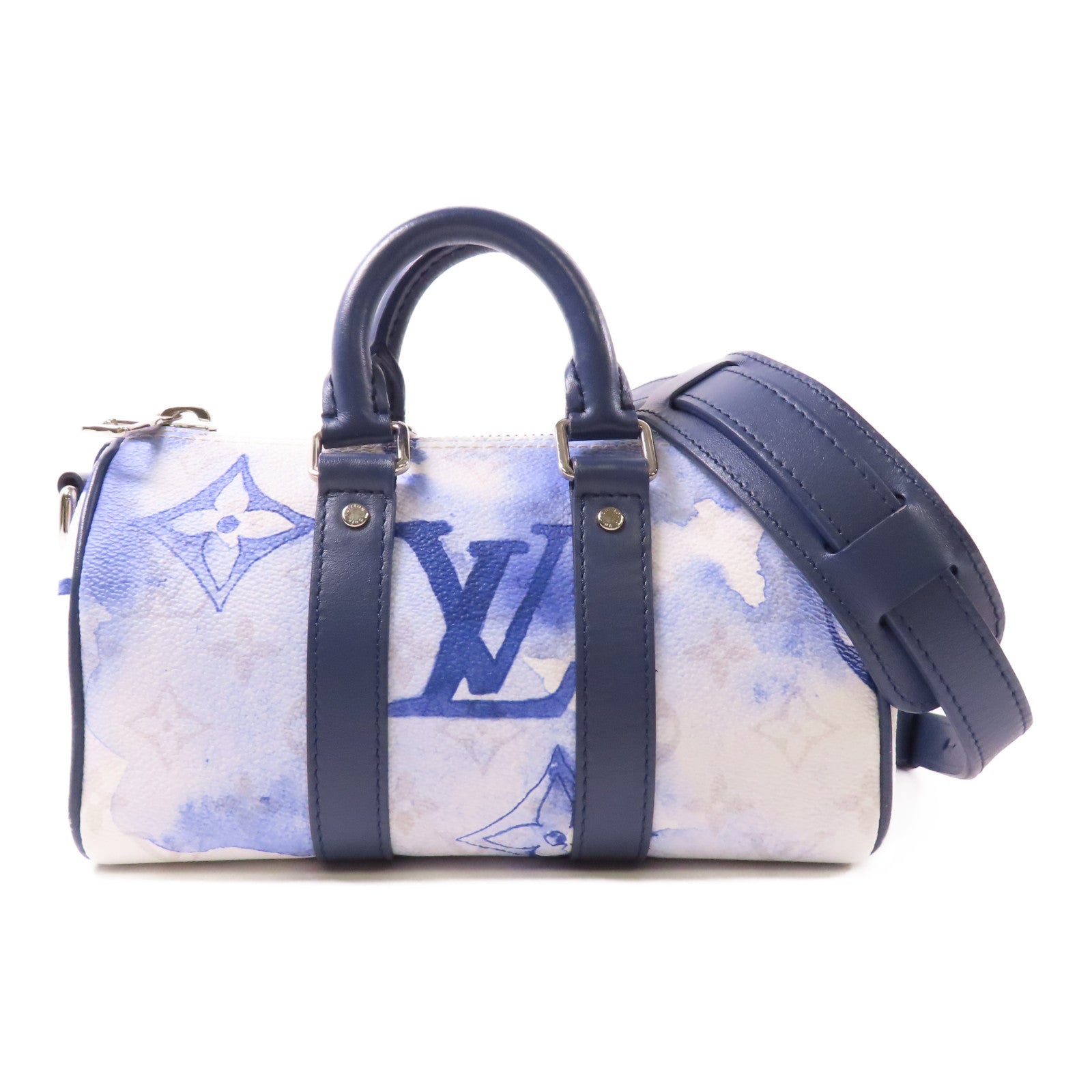 LOUIS VUITTON Watercolor Monogram Keepall XS銀扣手挽肩背兩用袋白色/藍色