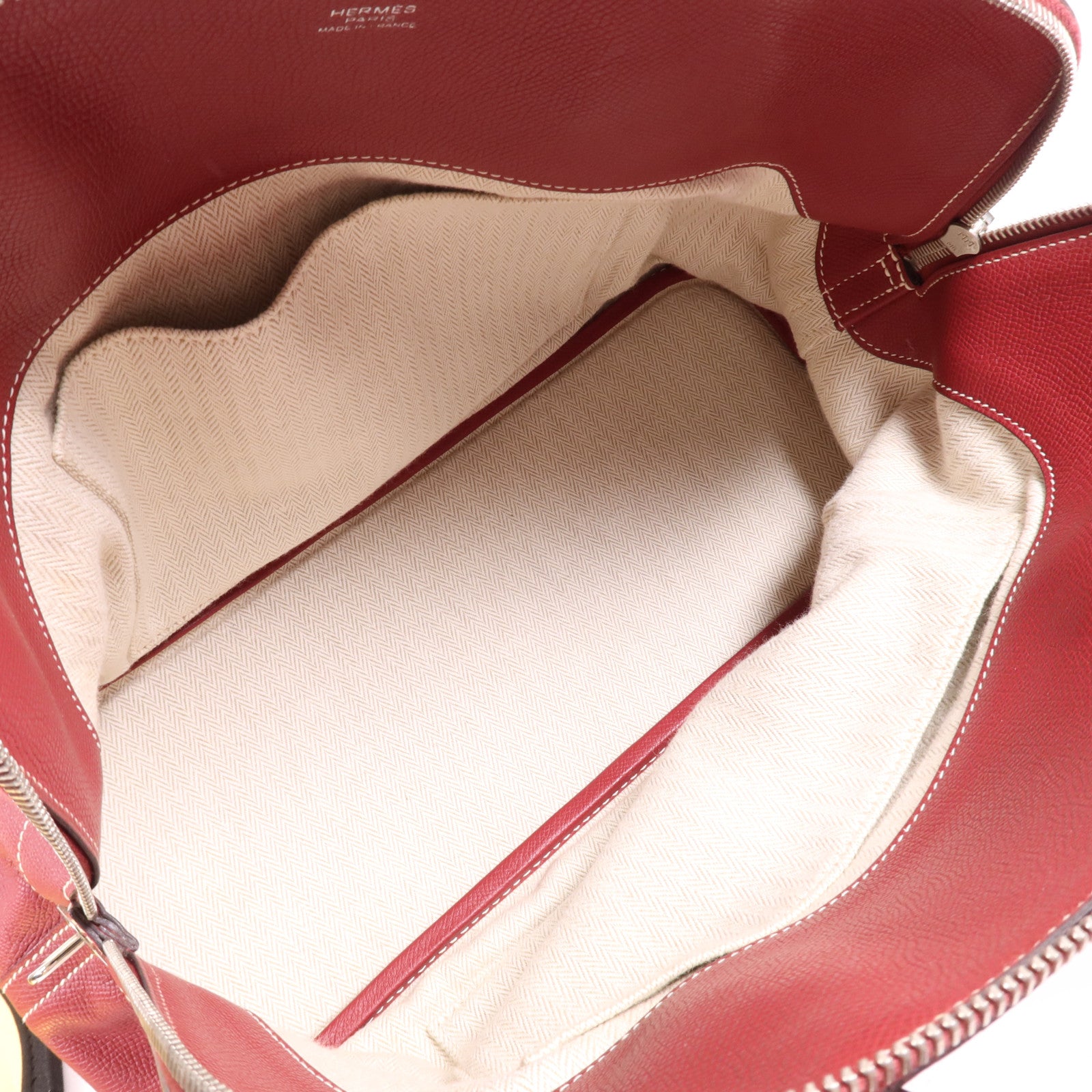 HERMES Epsom皮革Bolide Relax 35銀扣手挽袋Rouge Grenat