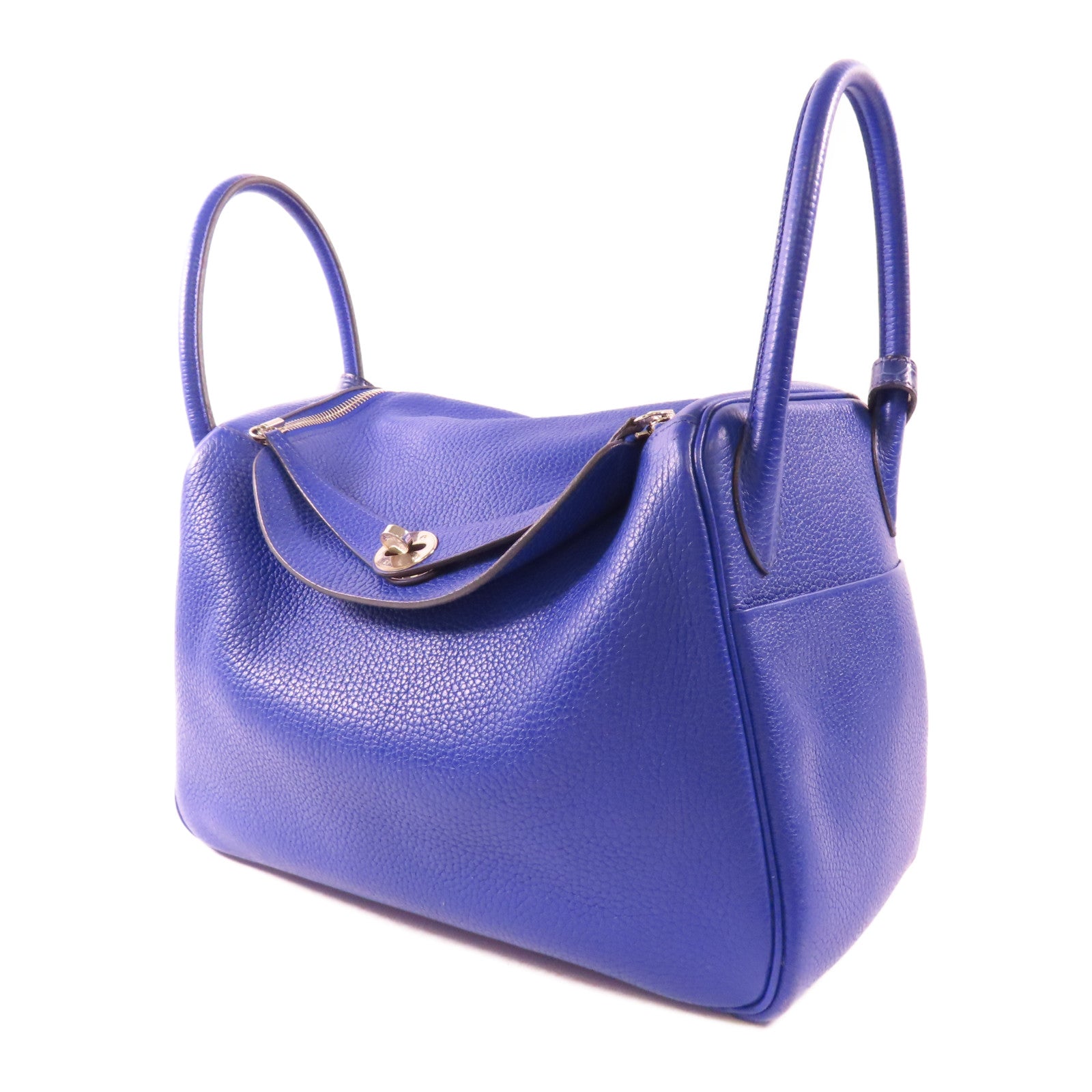 HERMES【激減優惠】 Clemence皮革/鱷魚皮革Lindy 30 Touch銀扣手挽肩背兩用袋7T Bleu Electrique