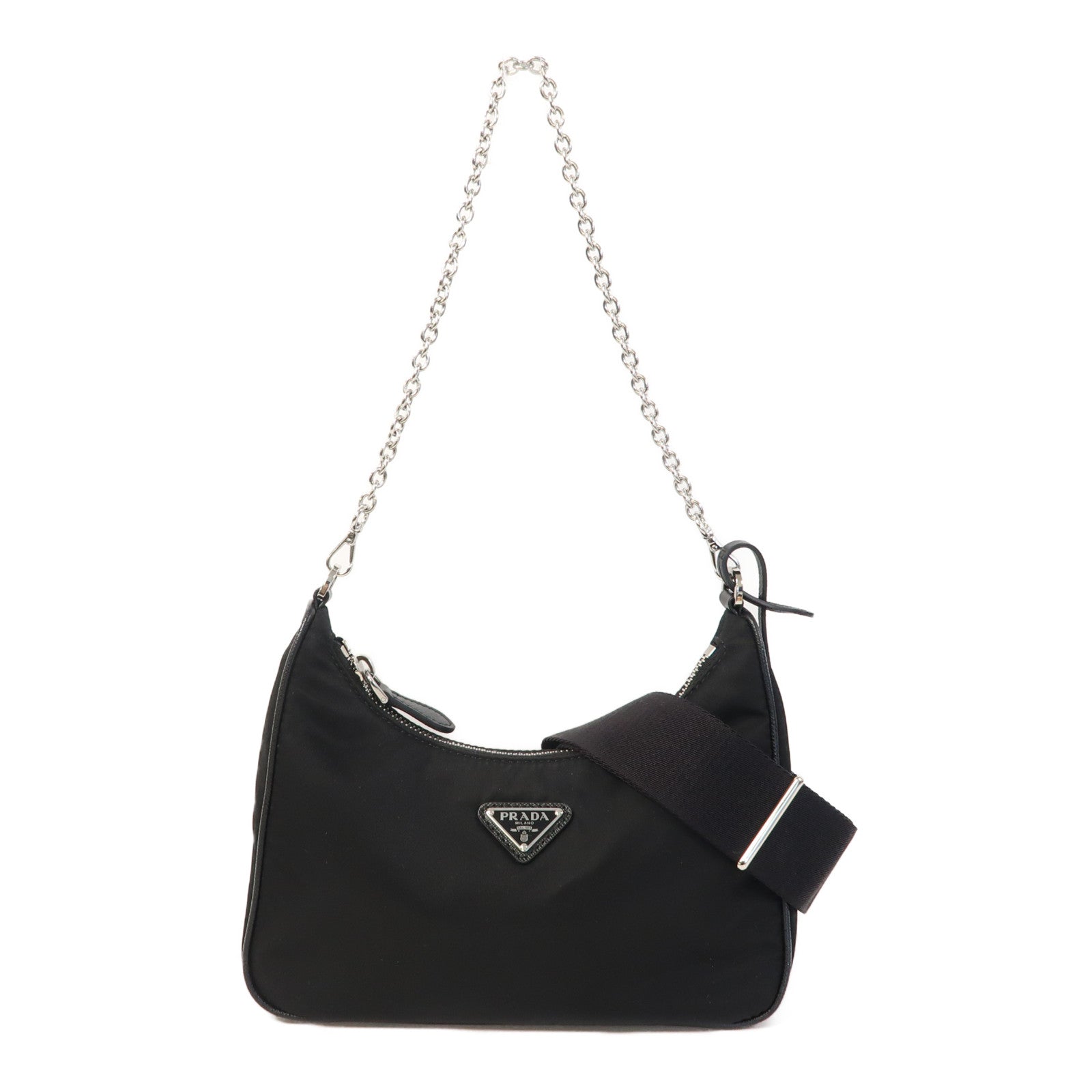 PRADA 尼龍Shoulder Bag銀扣手挽肩背兩用袋黑色