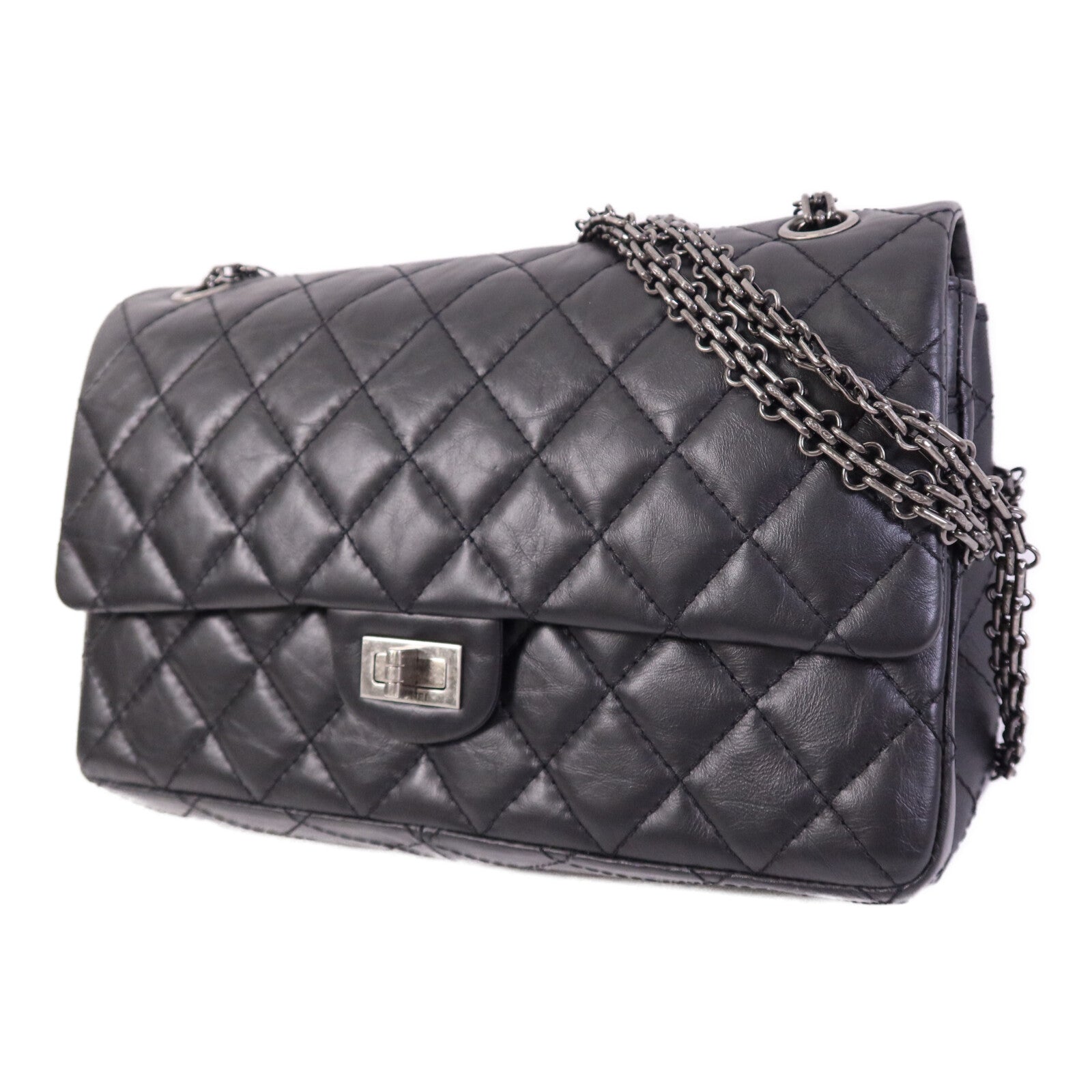 CHANEL 牛皮皮革2.55 Large銀扣鏈帶肩背袋