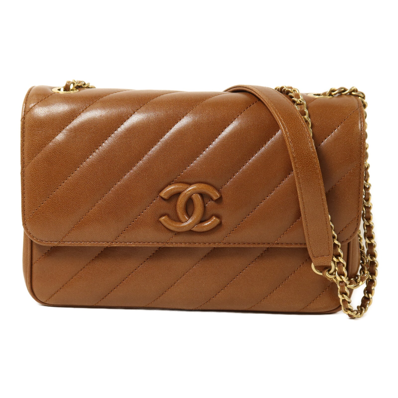 CHANEL 牛皮皮革Chain Shoulder金扣鏈帶肩背袋