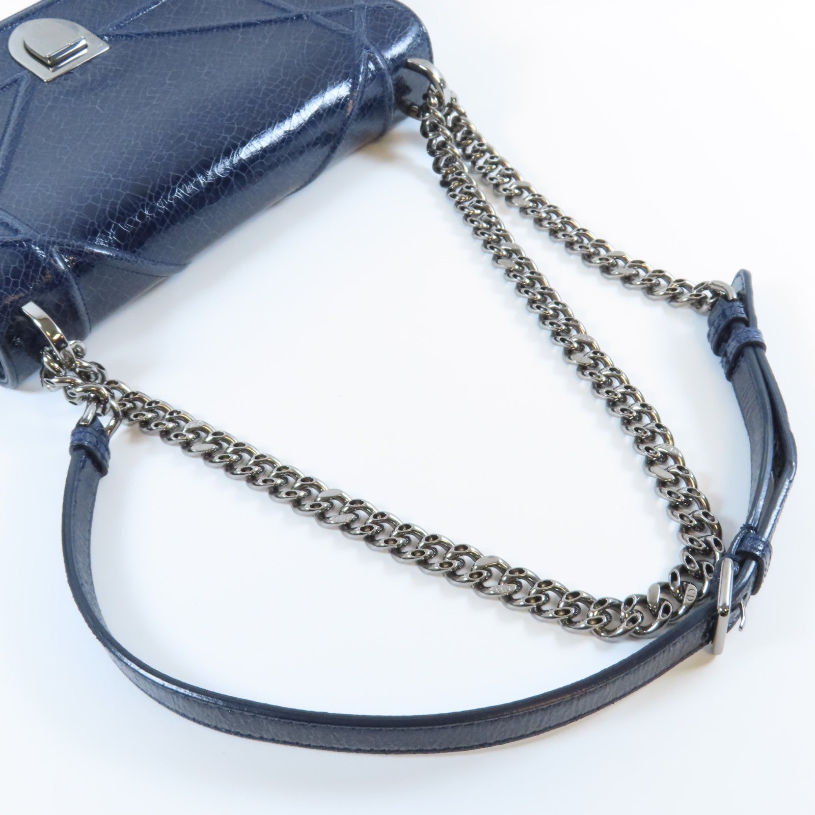 Dior **【激減優惠】牛皮皮革Chain Shoulder Bag銀扣鏈帶肩背袋深藍色