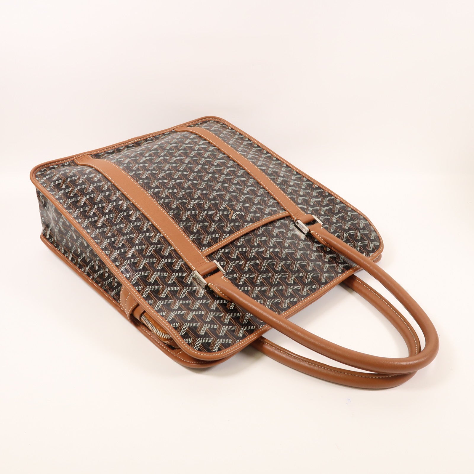 GOYARD 塗層帆布/皮革Bourgogne銀扣肩背袋/手挽袋