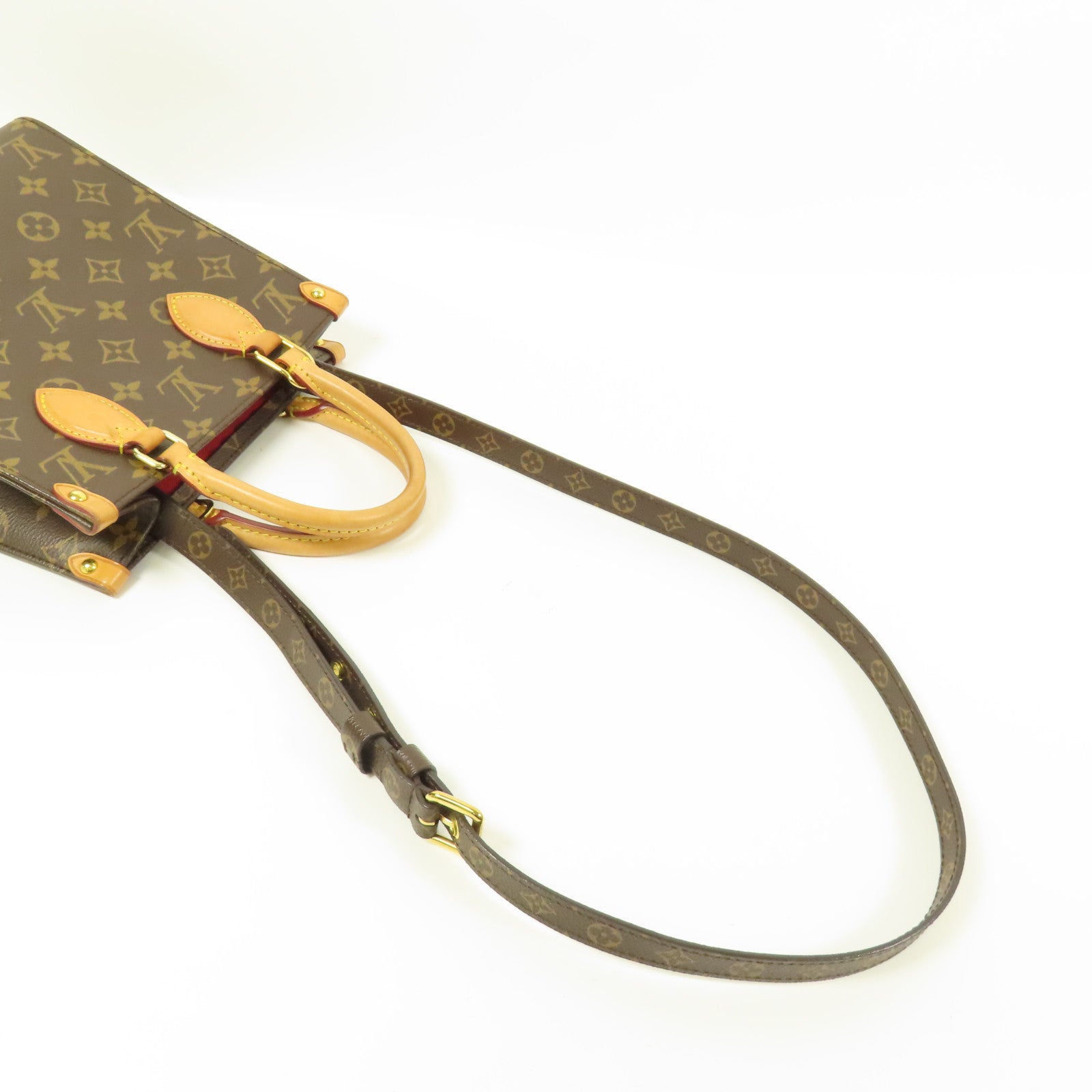 LOUIS VUITTON Monogram Sac Plat BB金扣手挽肩背兩用袋棕色