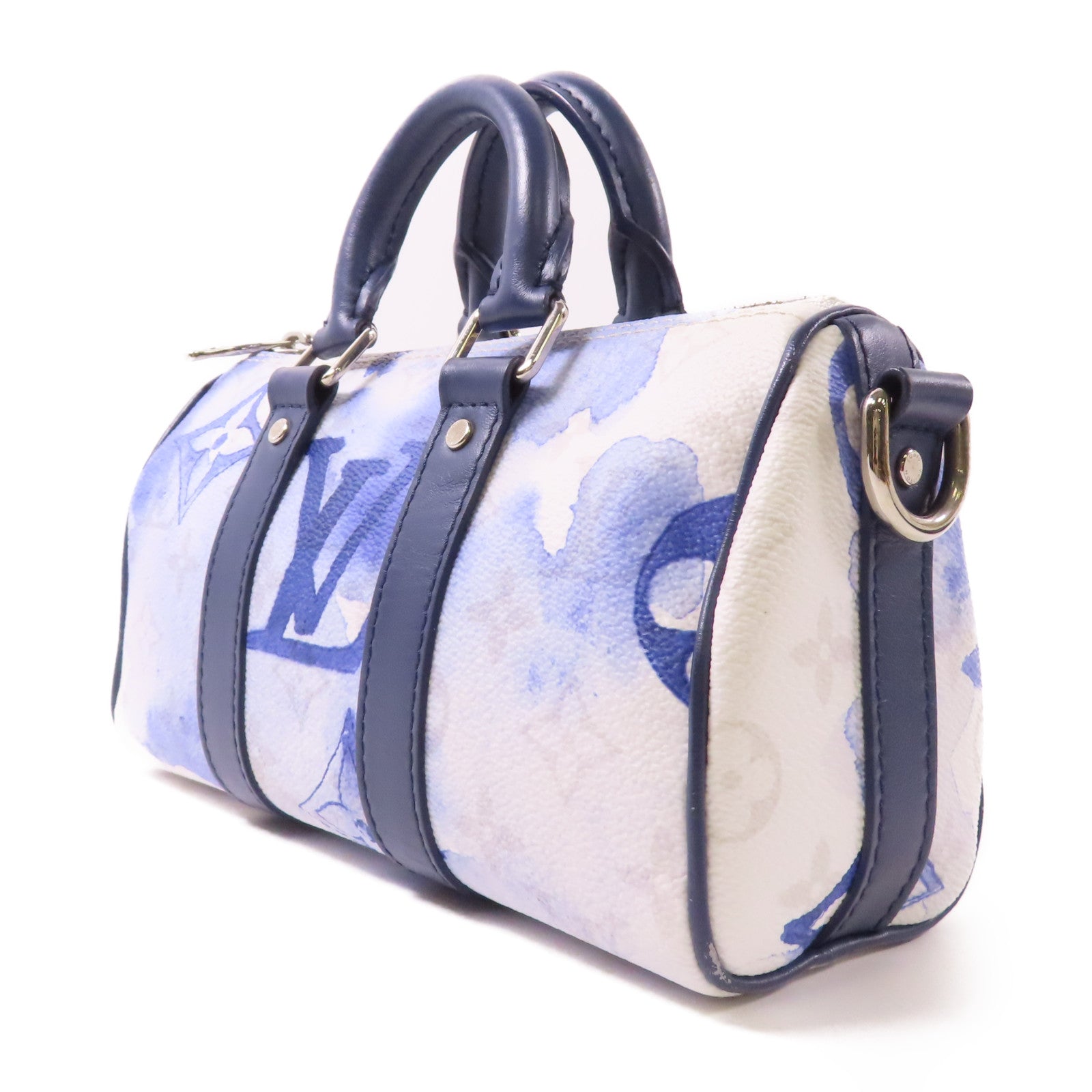 LOUIS VUITTON Watercolor Monogram Keepall XS銀扣手挽肩背兩用袋白色/藍色
