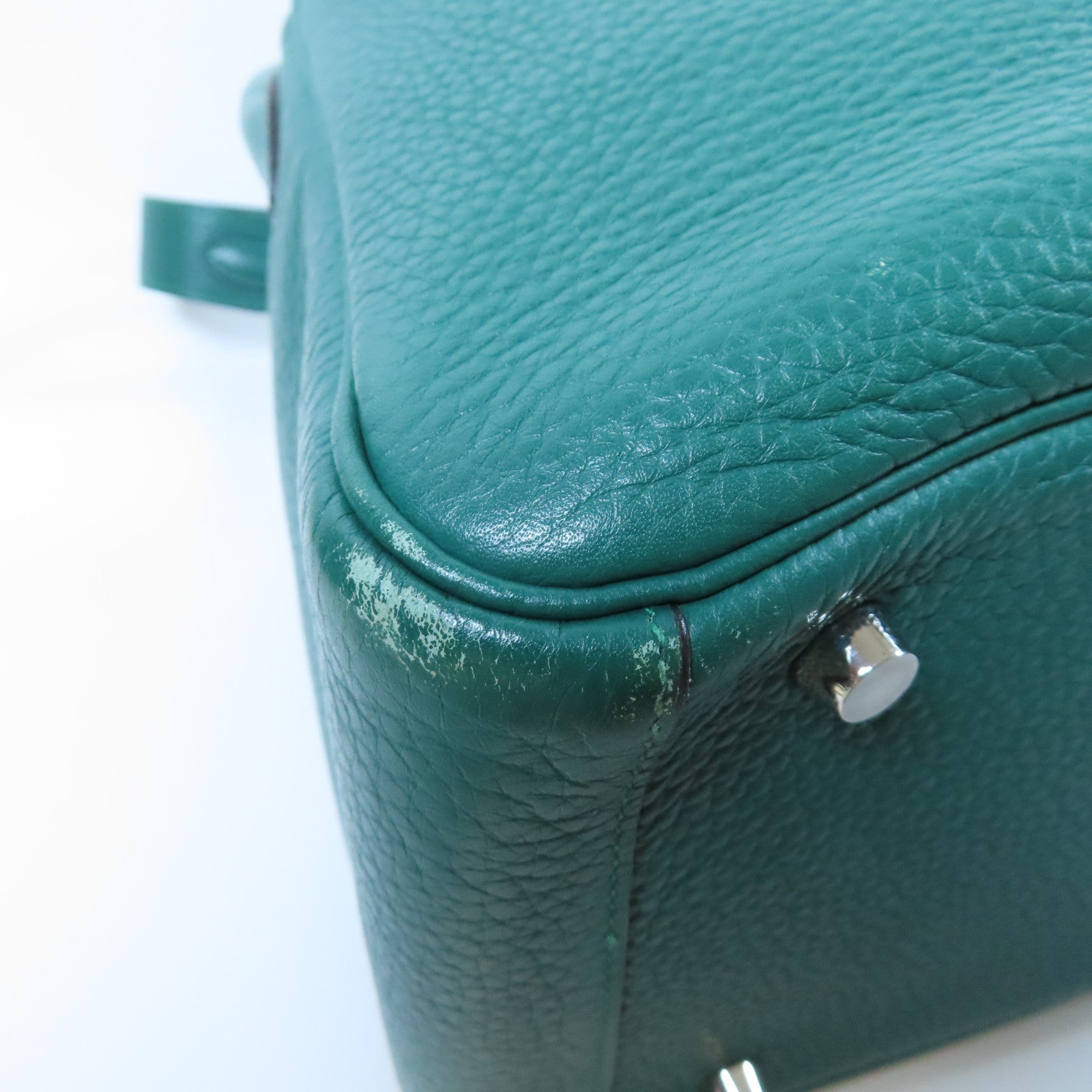 HERMES 【激減優惠】Clemence皮革Lindy 30銀扣手挽肩背兩用袋Malachite孔雀綠色