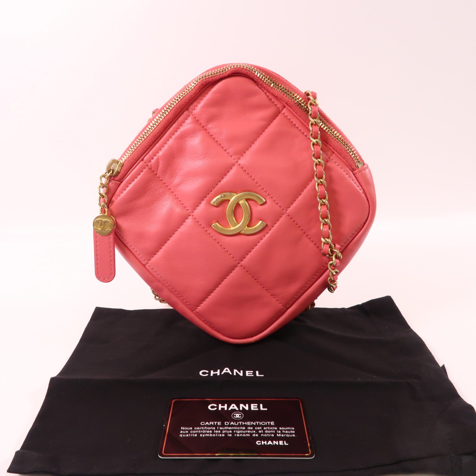 CHANEL 羊皮皮革Chain Shoulder金扣鏈帶肩背袋粉紅色