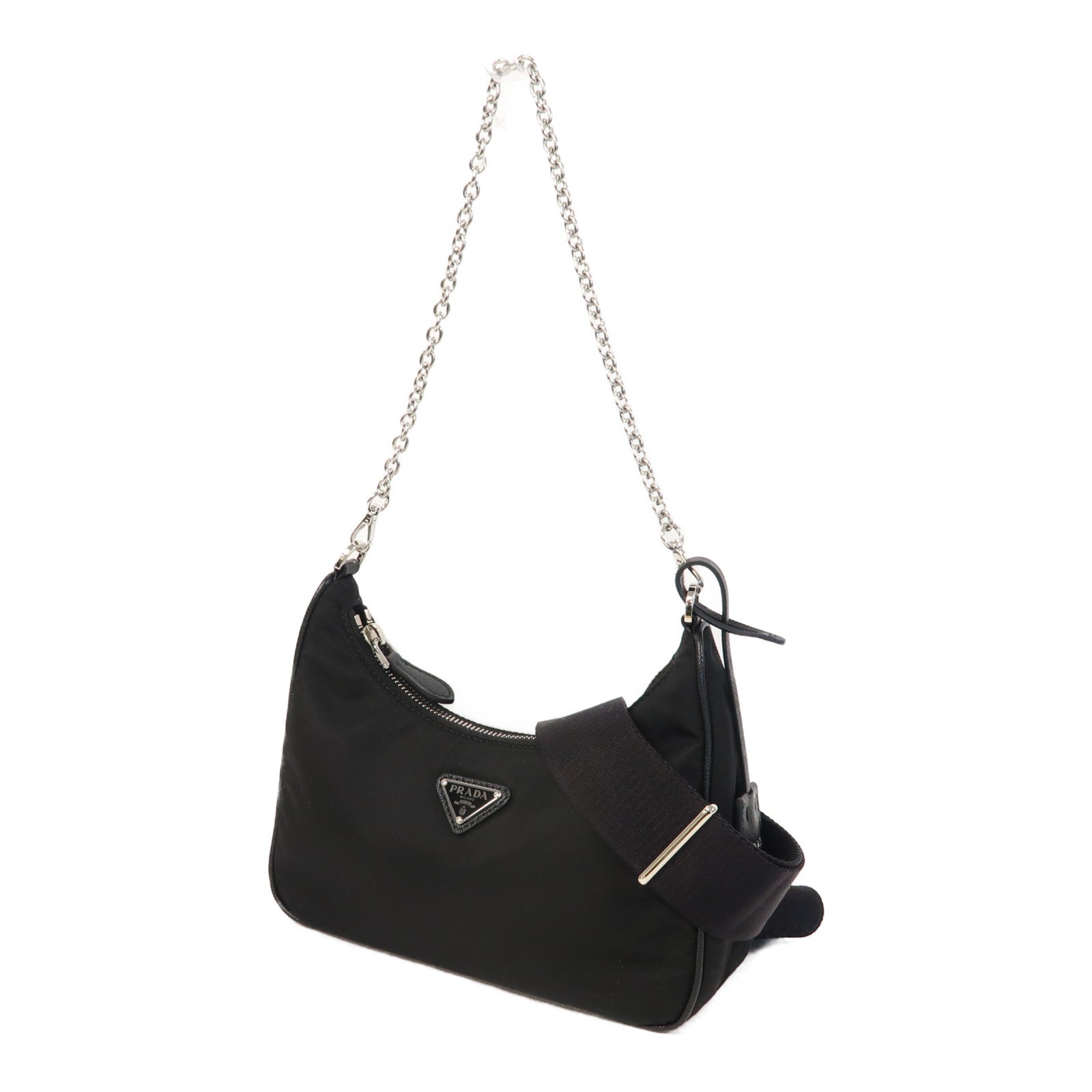 PRADA 尼龍Shoulder Bag銀扣手挽肩背兩用袋黑色