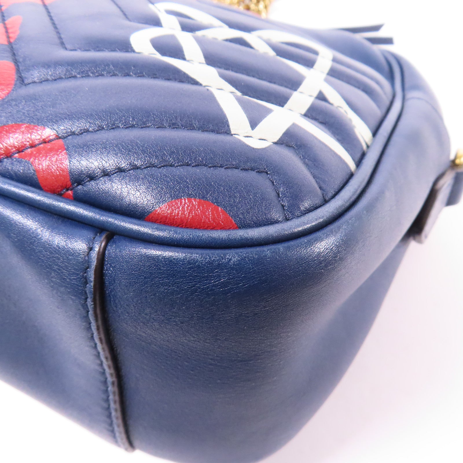 GUCCI GG GHW Chain Shoulder Bag 443499 Calfskin Leather Navy