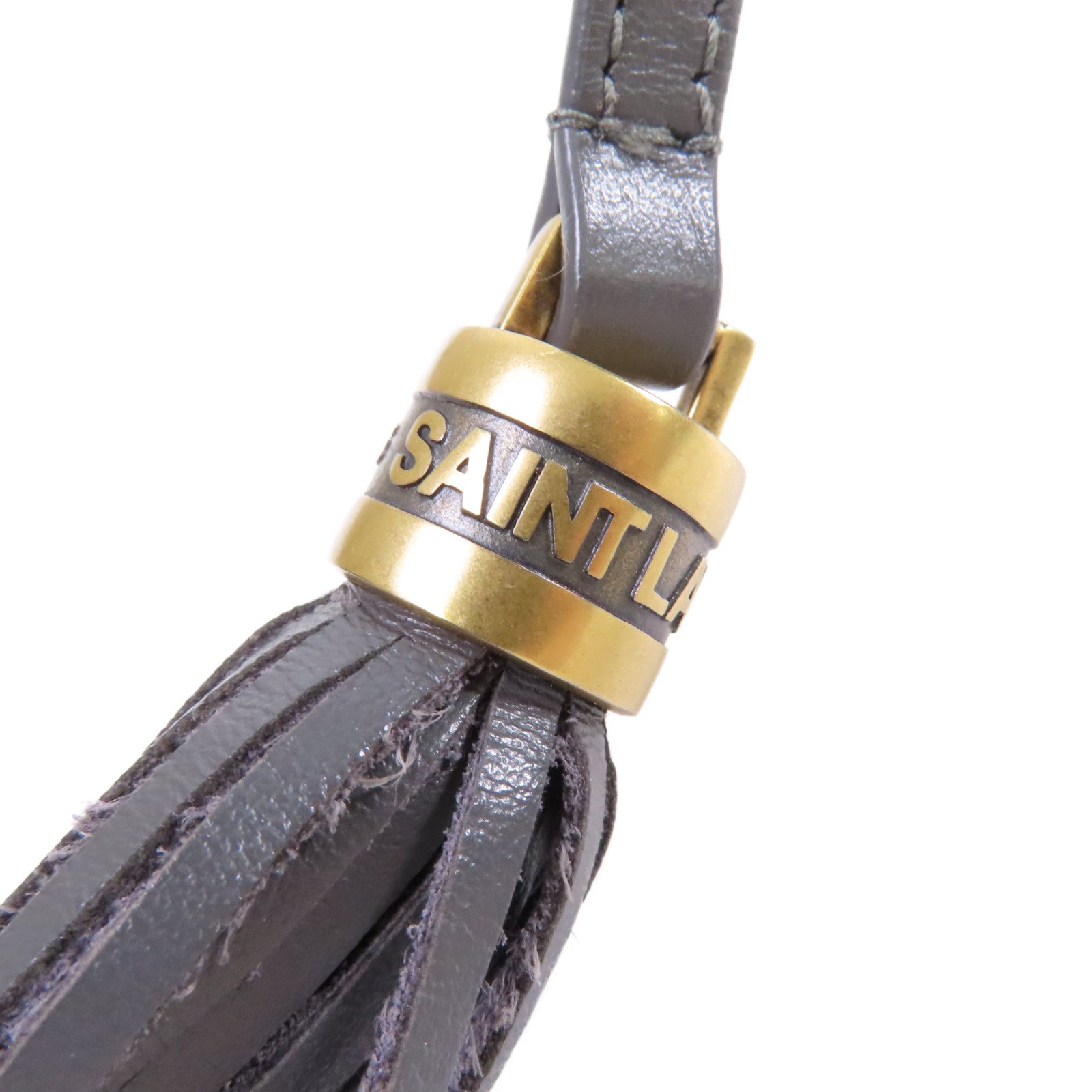 SAINT LAURENT 斜紋牛皮皮革Lou Camera Shoulder Bag金扣肩背袋灰色