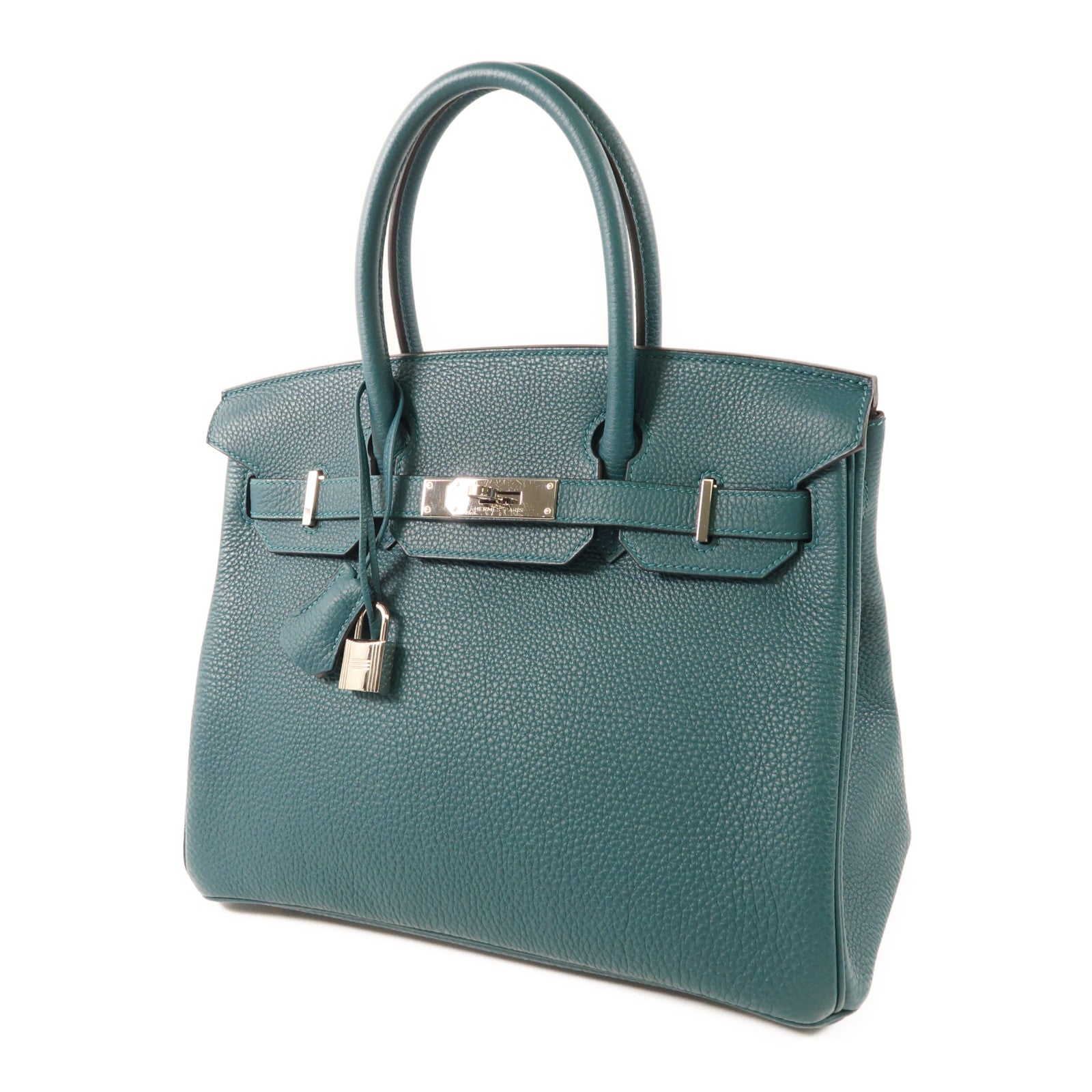 HERMES Togo皮革Birkin 30銀扣手挽袋Vert Bosphore