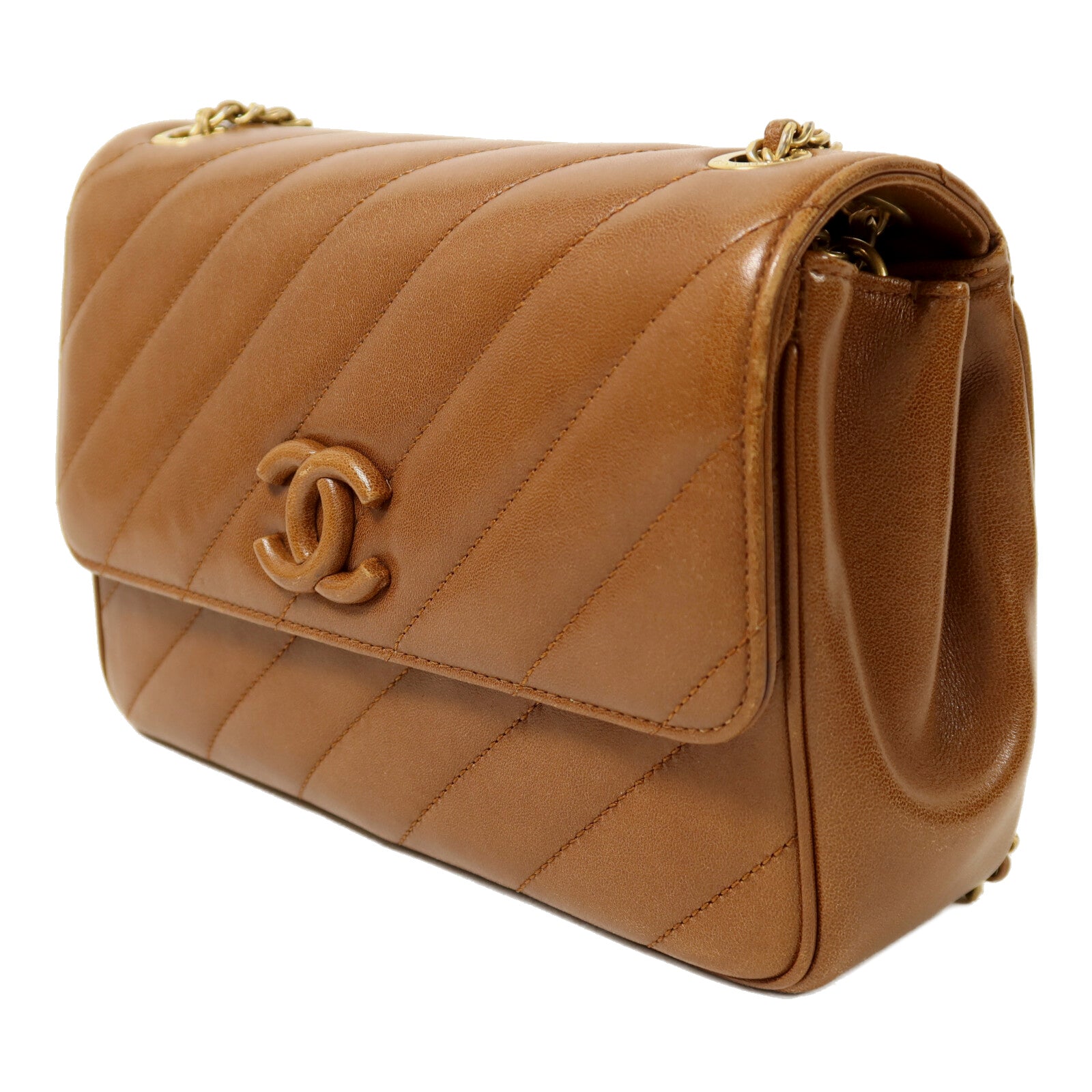 CHANEL 牛皮皮革Chain Shoulder金扣鏈帶肩背袋