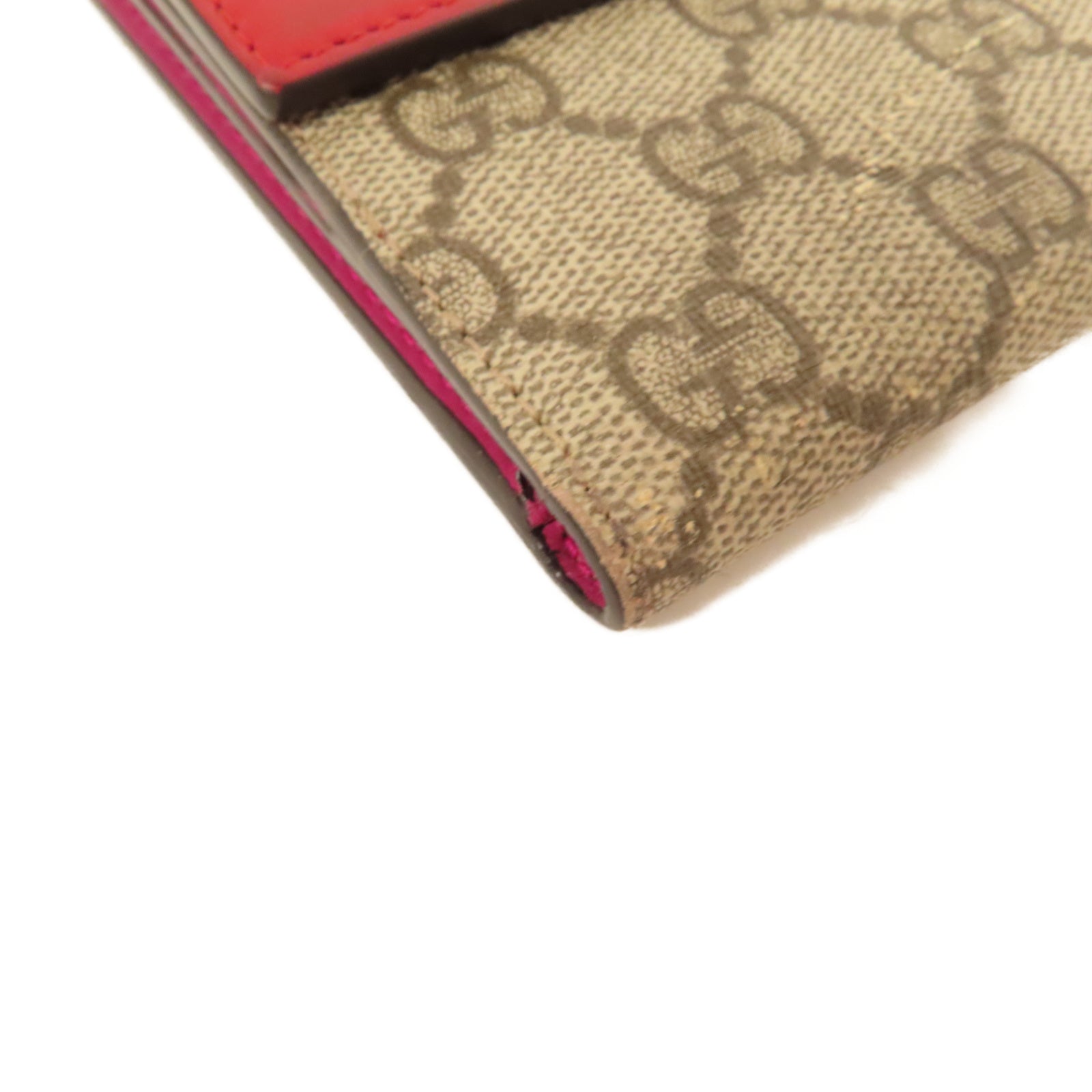 GUCCI 塗層帆布GG Supreme Wallet金扣短錢包啡色/紅色