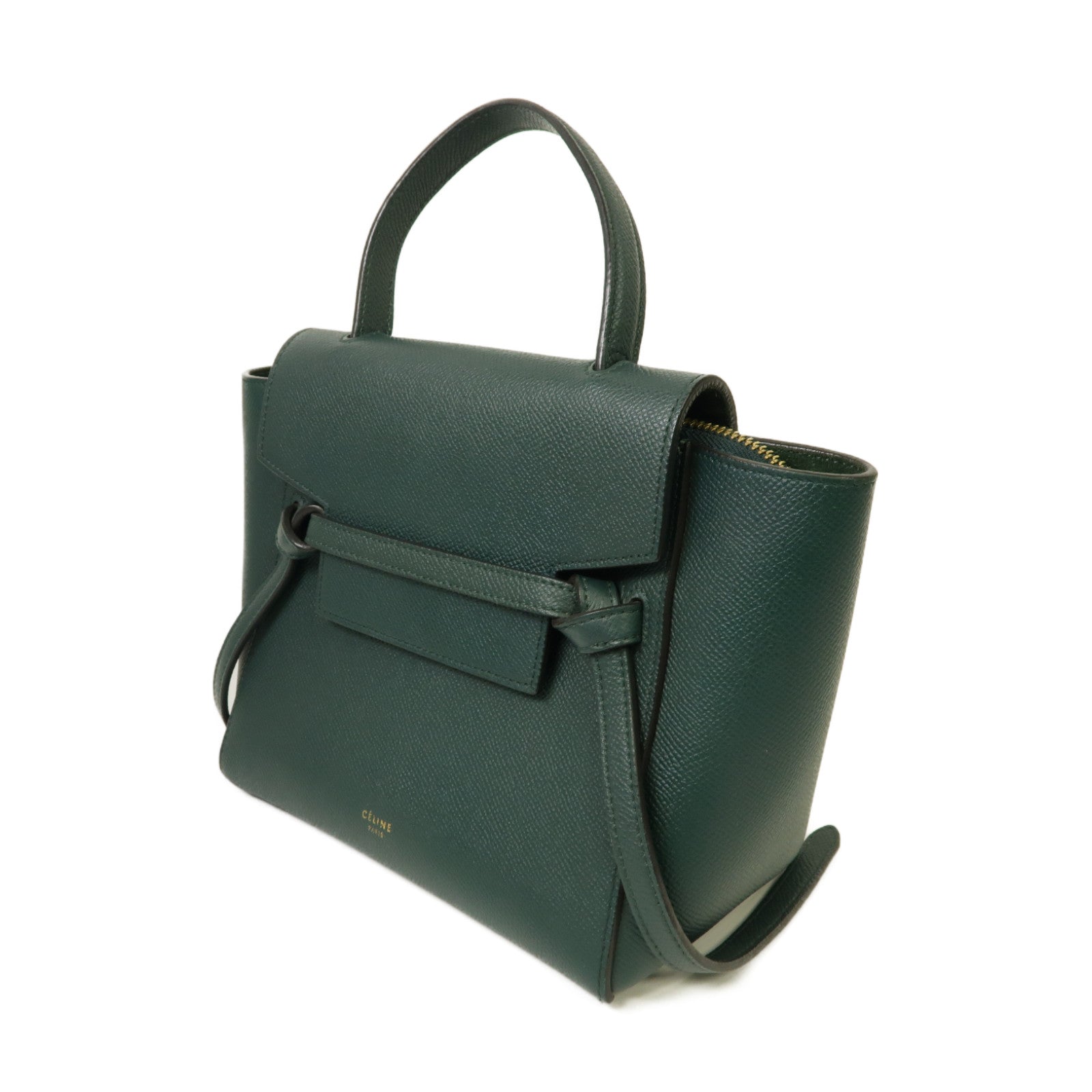 CELINE 牛皮皮革Nano Belt Bag金扣手挽肩背兩用袋綠色