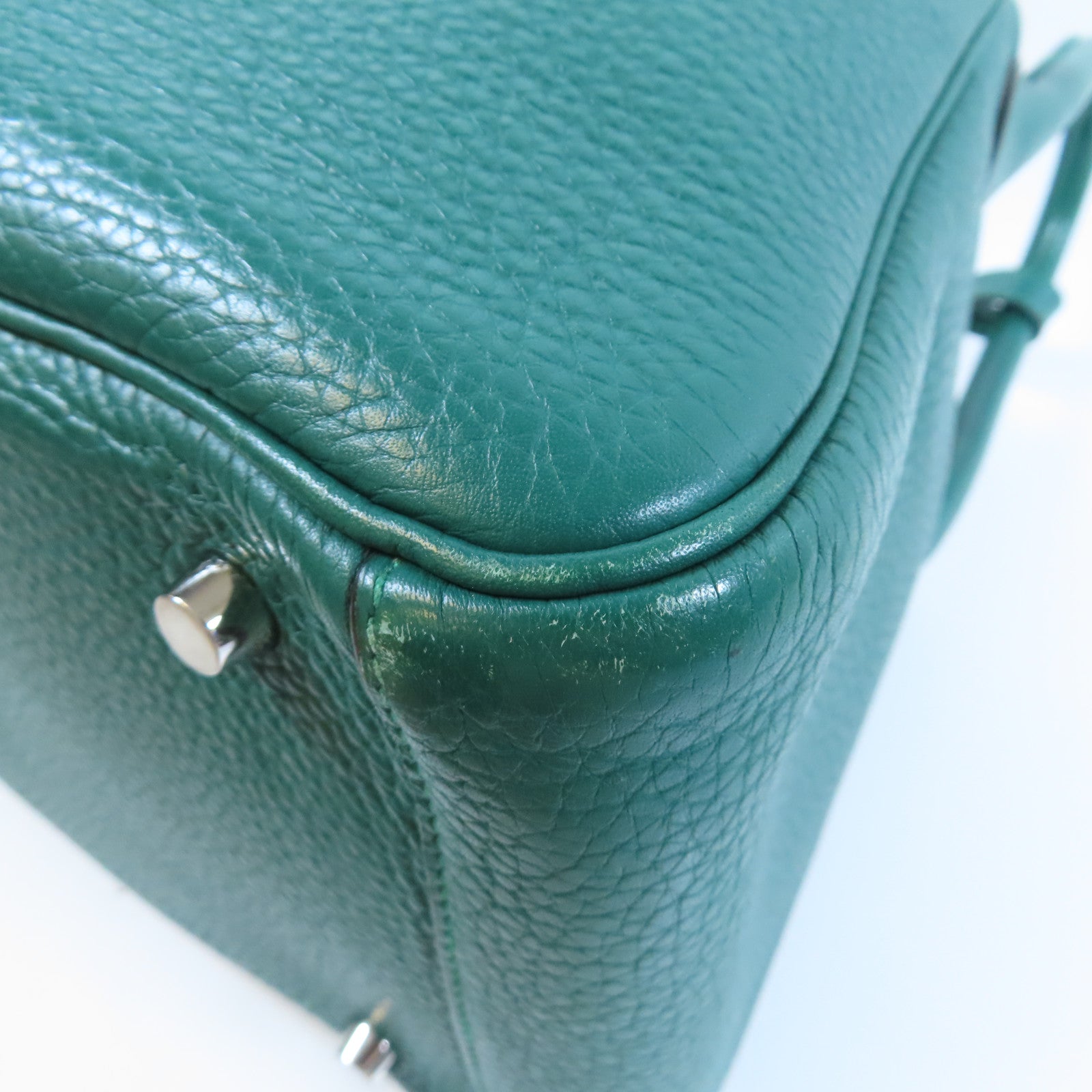HERMES 【激減優惠】Clemence皮革Lindy 30銀扣手挽肩背兩用袋Malachite孔雀綠色