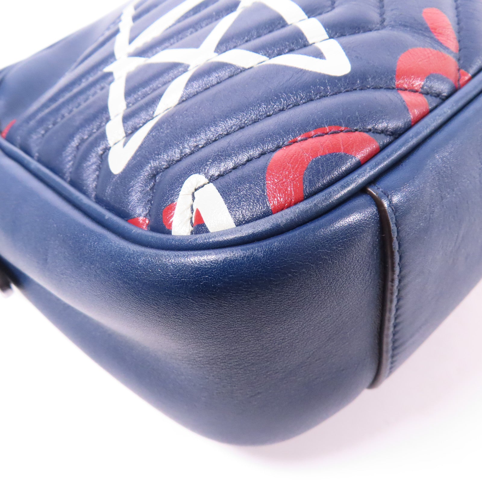 GUCCI GG GHW Chain Shoulder Bag 443499 Calfskin Leather Navy