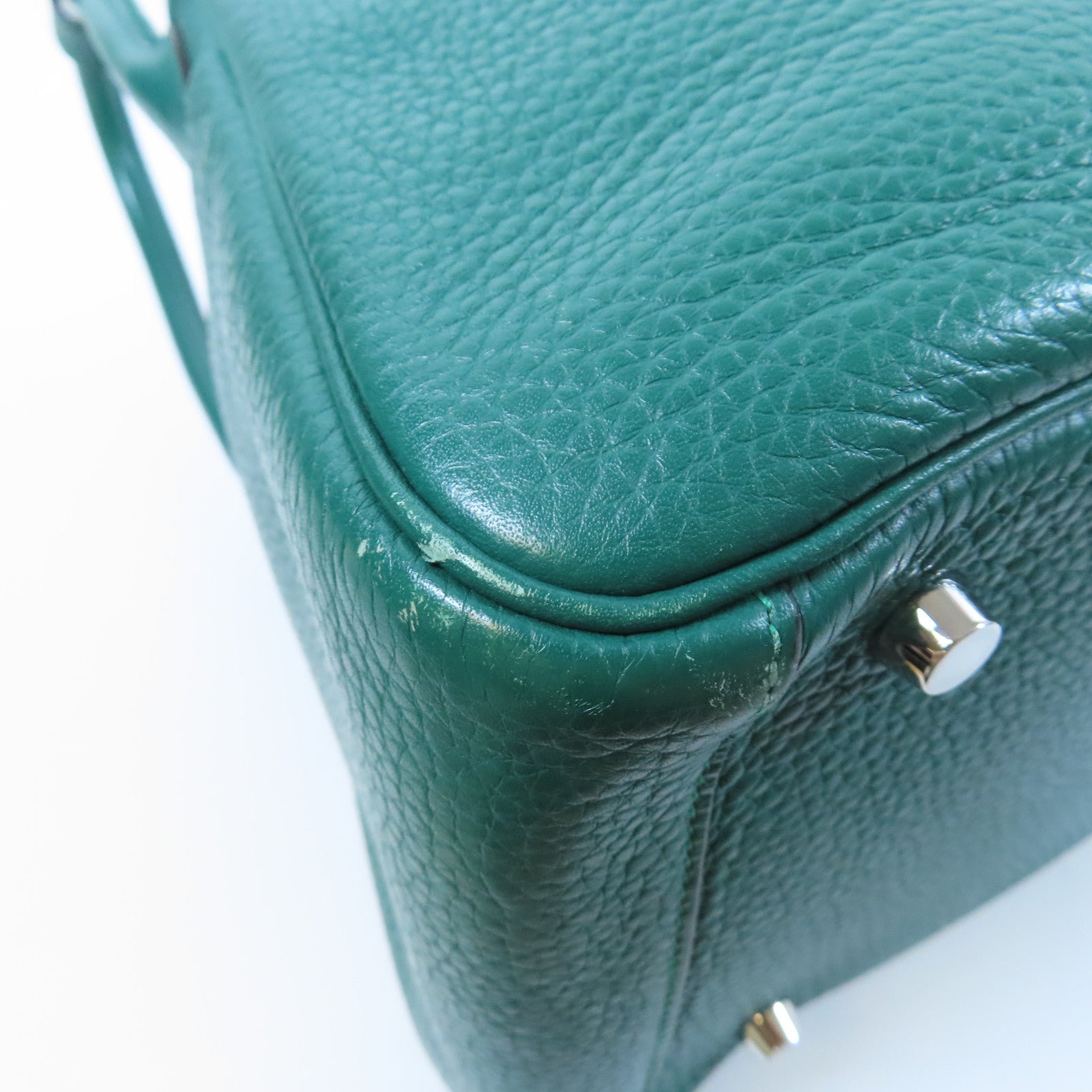 HERMES 【激減優惠】Clemence皮革Lindy 30銀扣手挽肩背兩用袋Malachite孔雀綠色