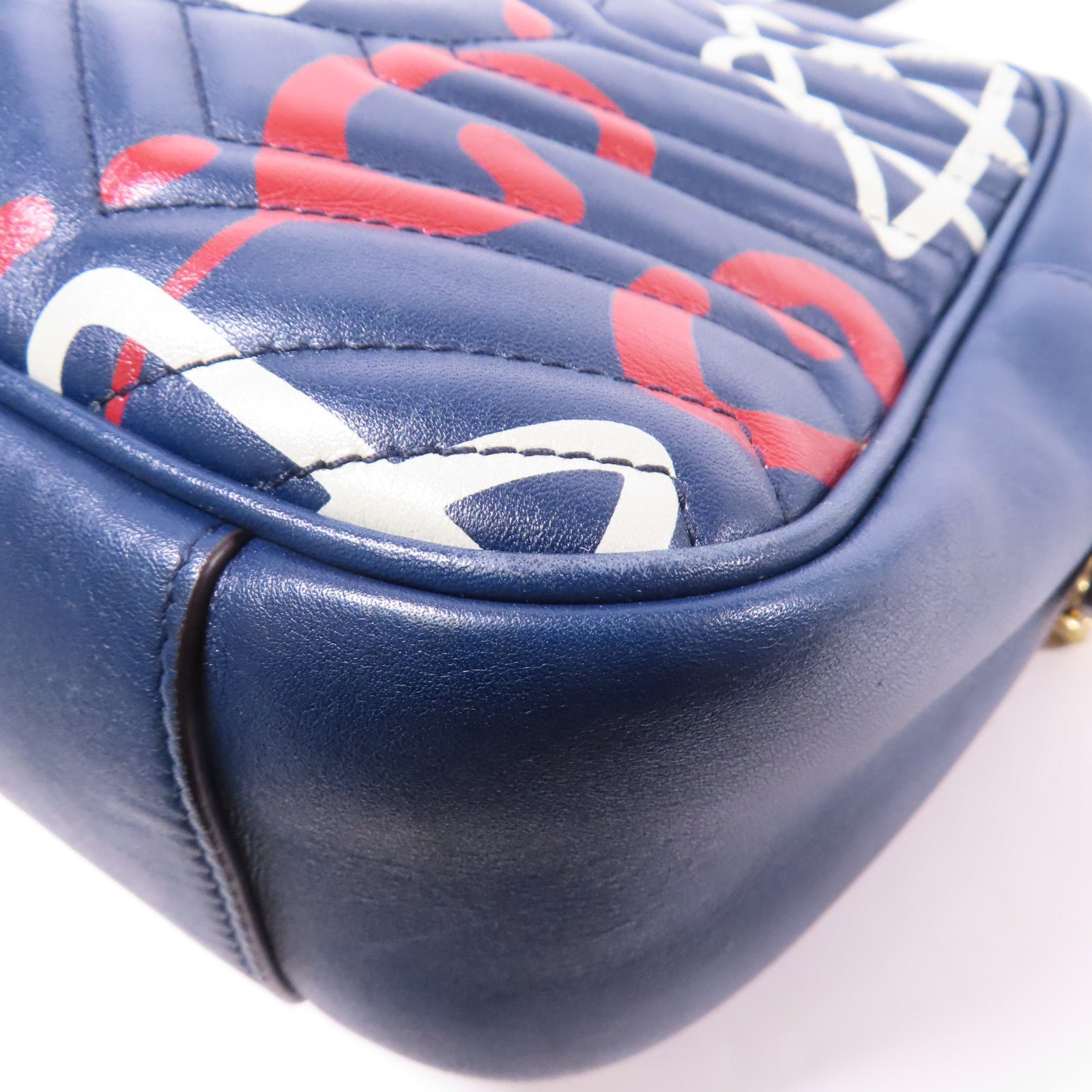 GUCCI GG GHW Chain Shoulder Bag 443499 Calfskin Leather Navy