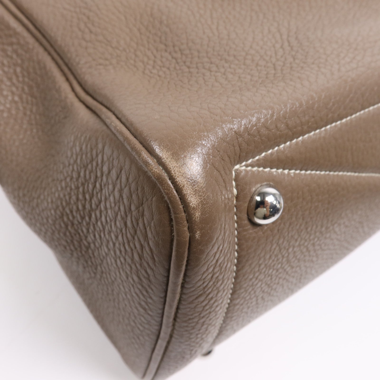 HERMES Clemence皮革Victoria 35銀扣手挽袋Etoupe