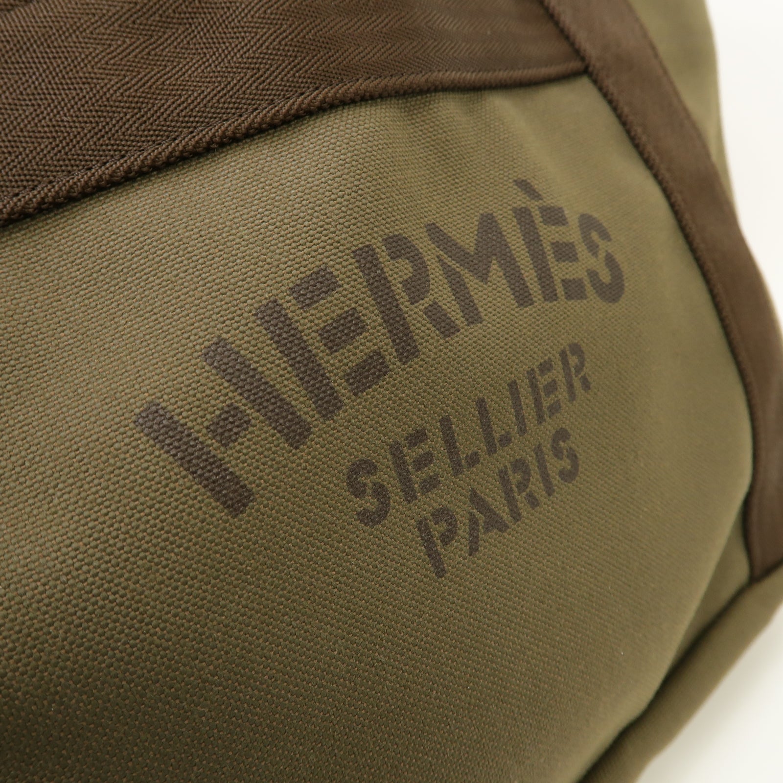 HERMES 帆布Sac De Pansage銀扣手挽肩背兩用袋卡其色