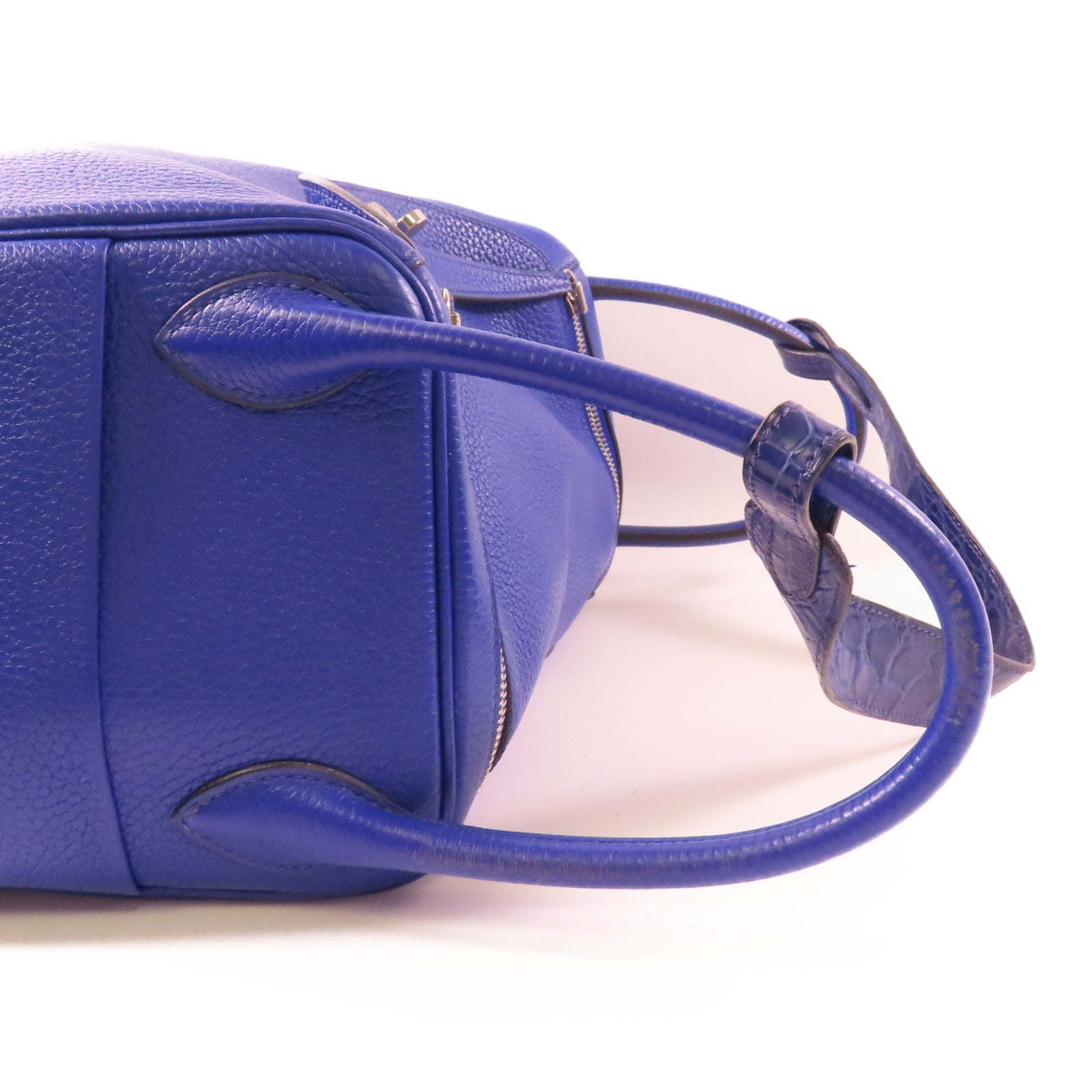 HERMES【激減優惠】 Clemence皮革/鱷魚皮革Lindy 30 Touch銀扣手挽肩背兩用袋7T Bleu Electrique