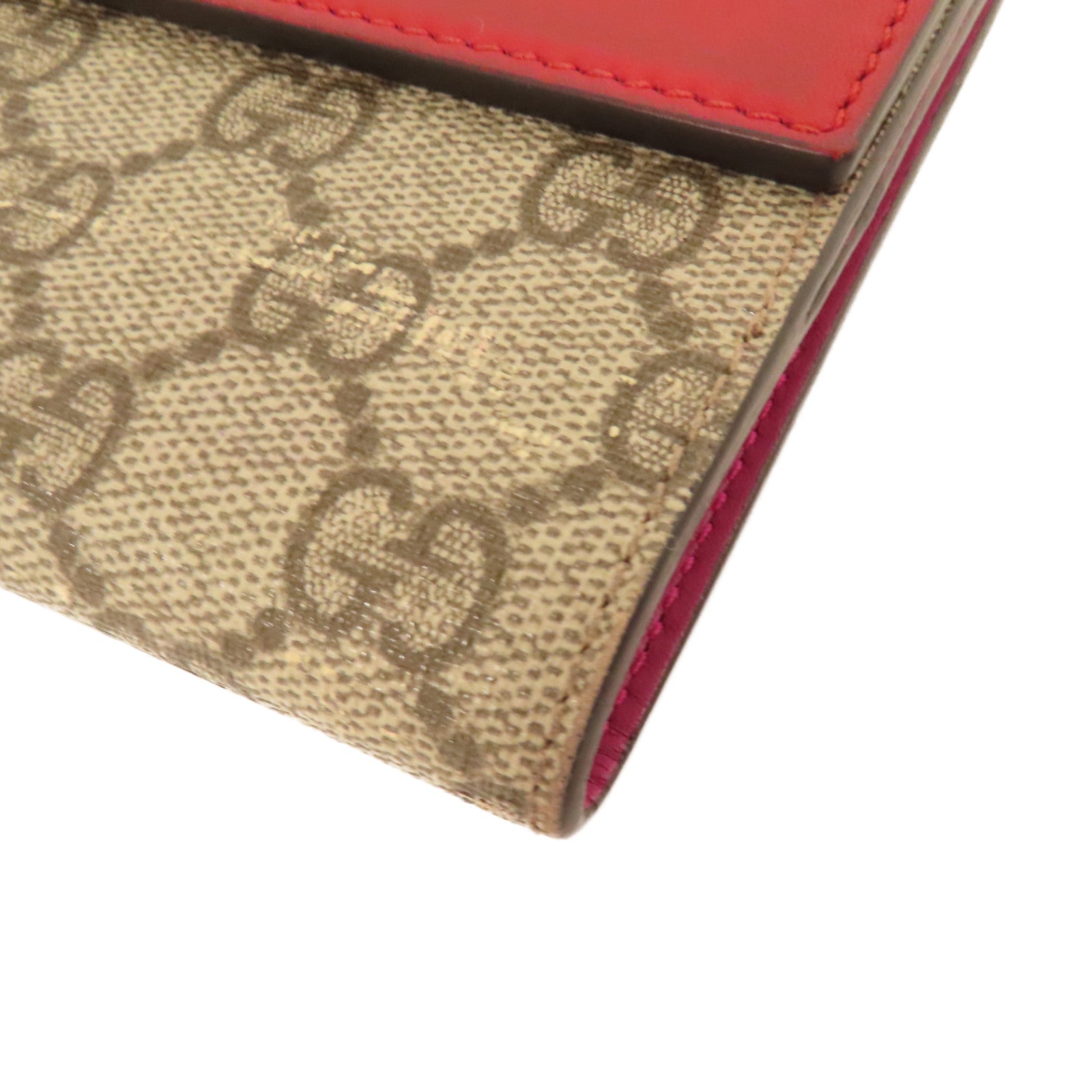 GUCCI 塗層帆布GG Supreme Wallet金扣短錢包啡色/紅色