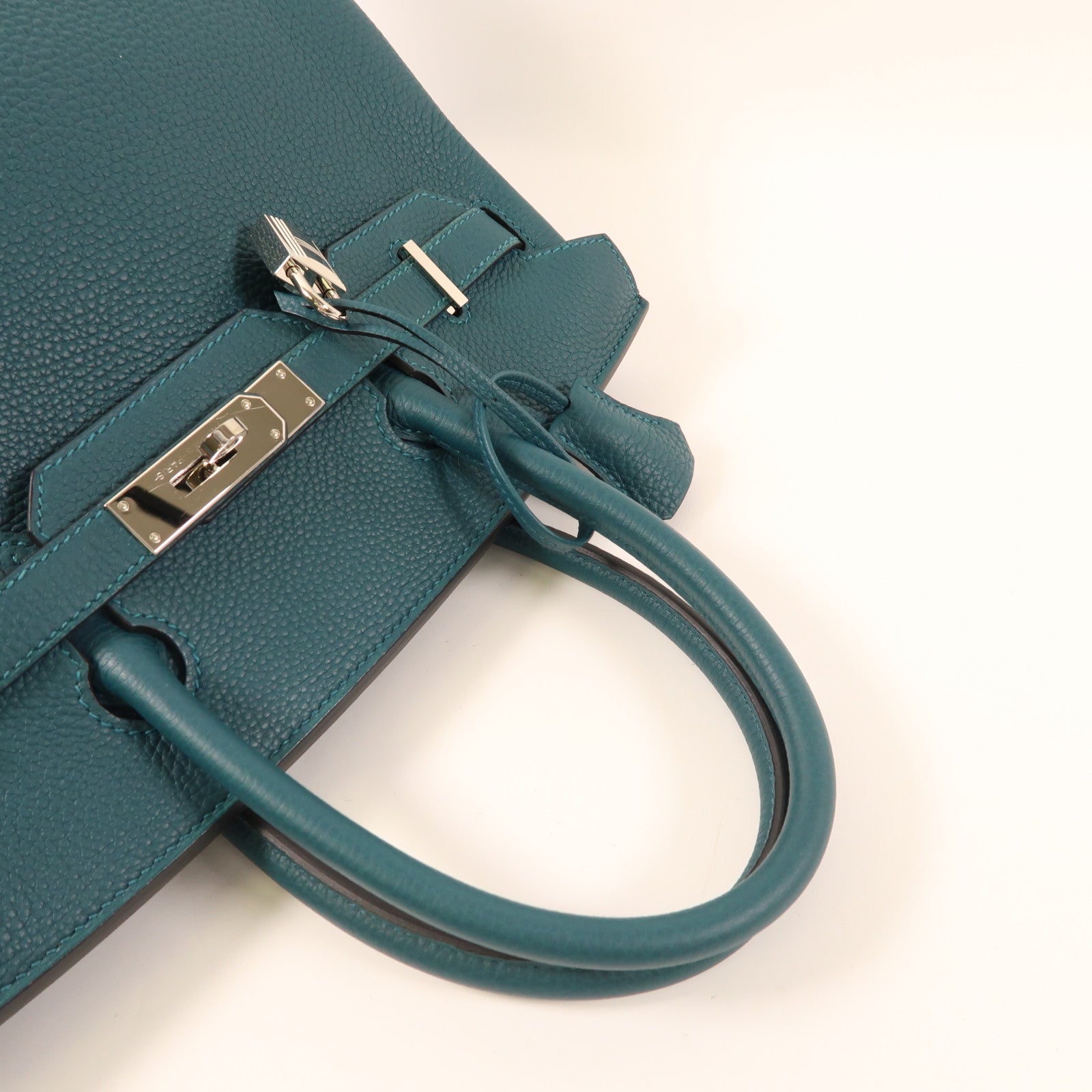 HERMES Togo皮革Birkin 30銀扣手挽袋Vert Bosphore