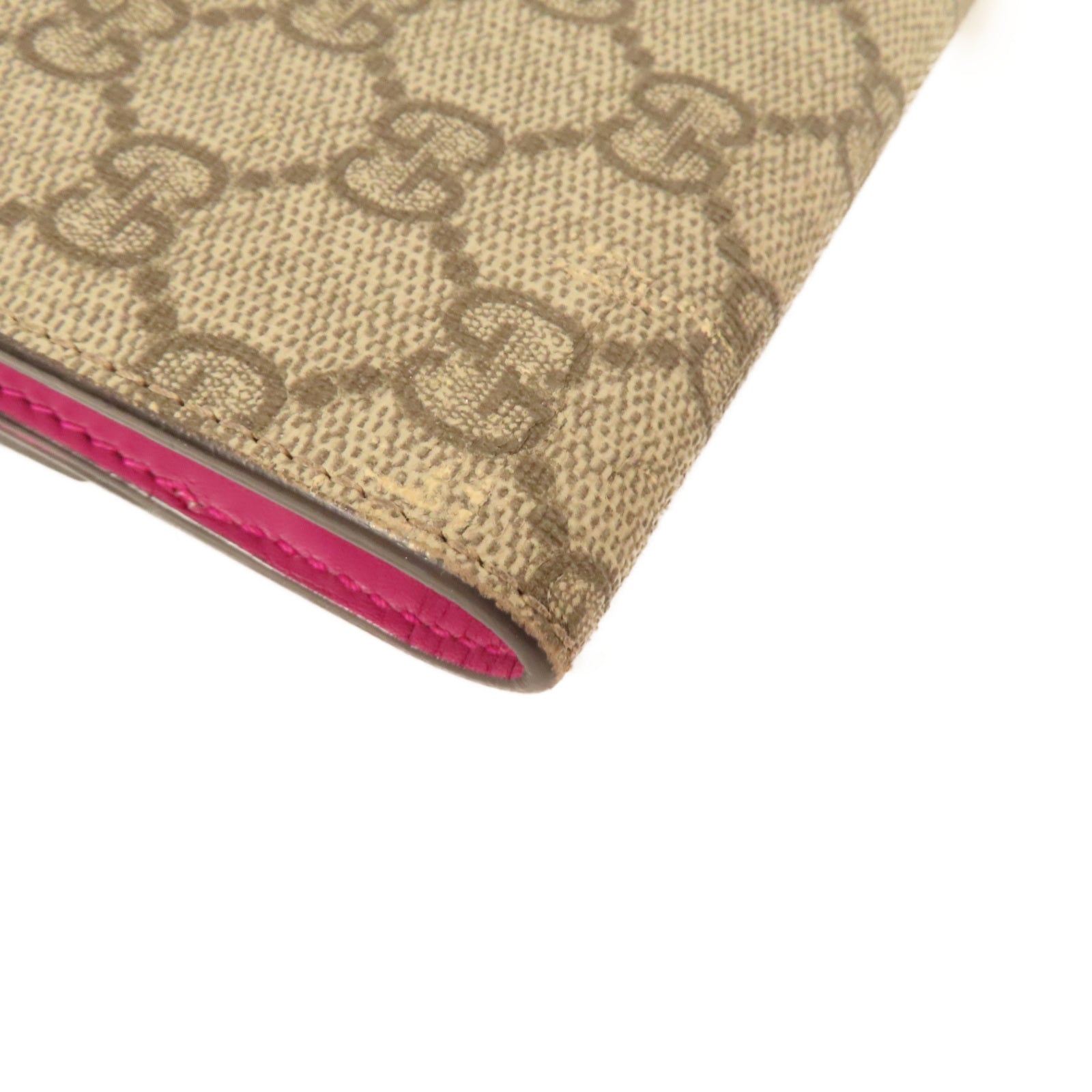 GUCCI 塗層帆布GG Supreme Wallet金扣短錢包啡色/紅色