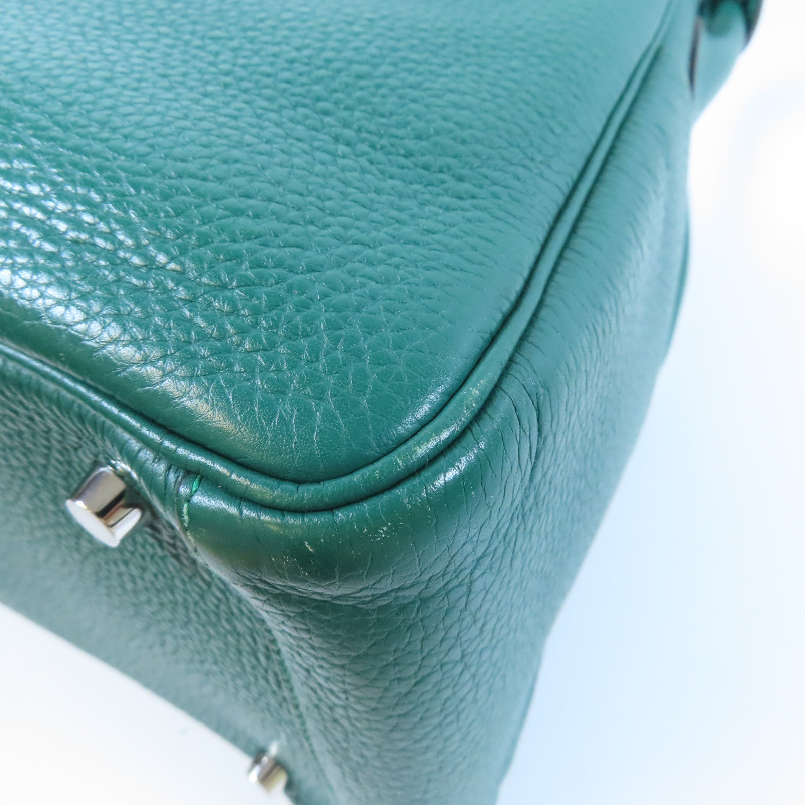 HERMES 【激減優惠】Clemence皮革Lindy 30銀扣手挽肩背兩用袋Malachite孔雀綠色