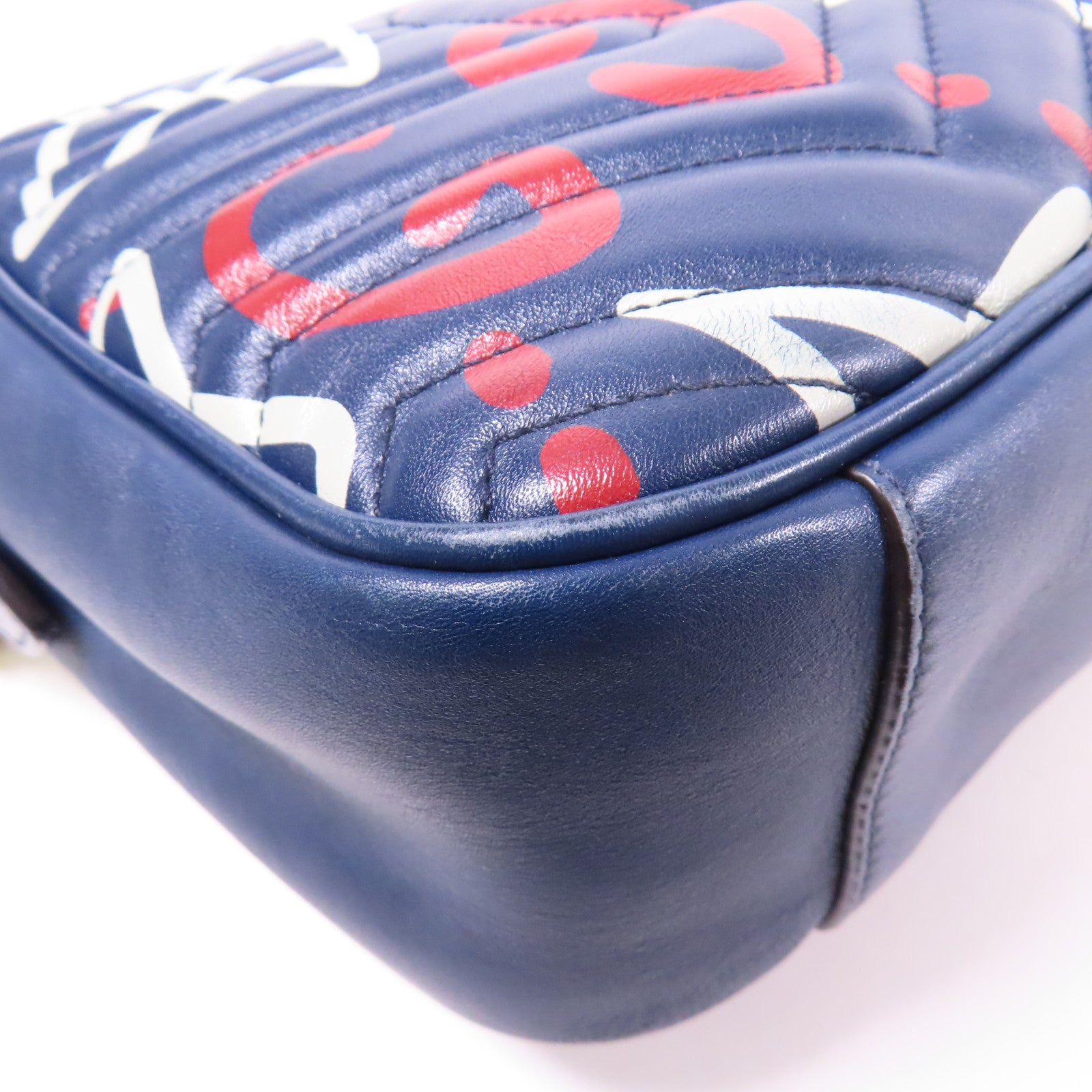 GUCCI GG GHW Chain Shoulder Bag 443499 Calfskin Leather Navy