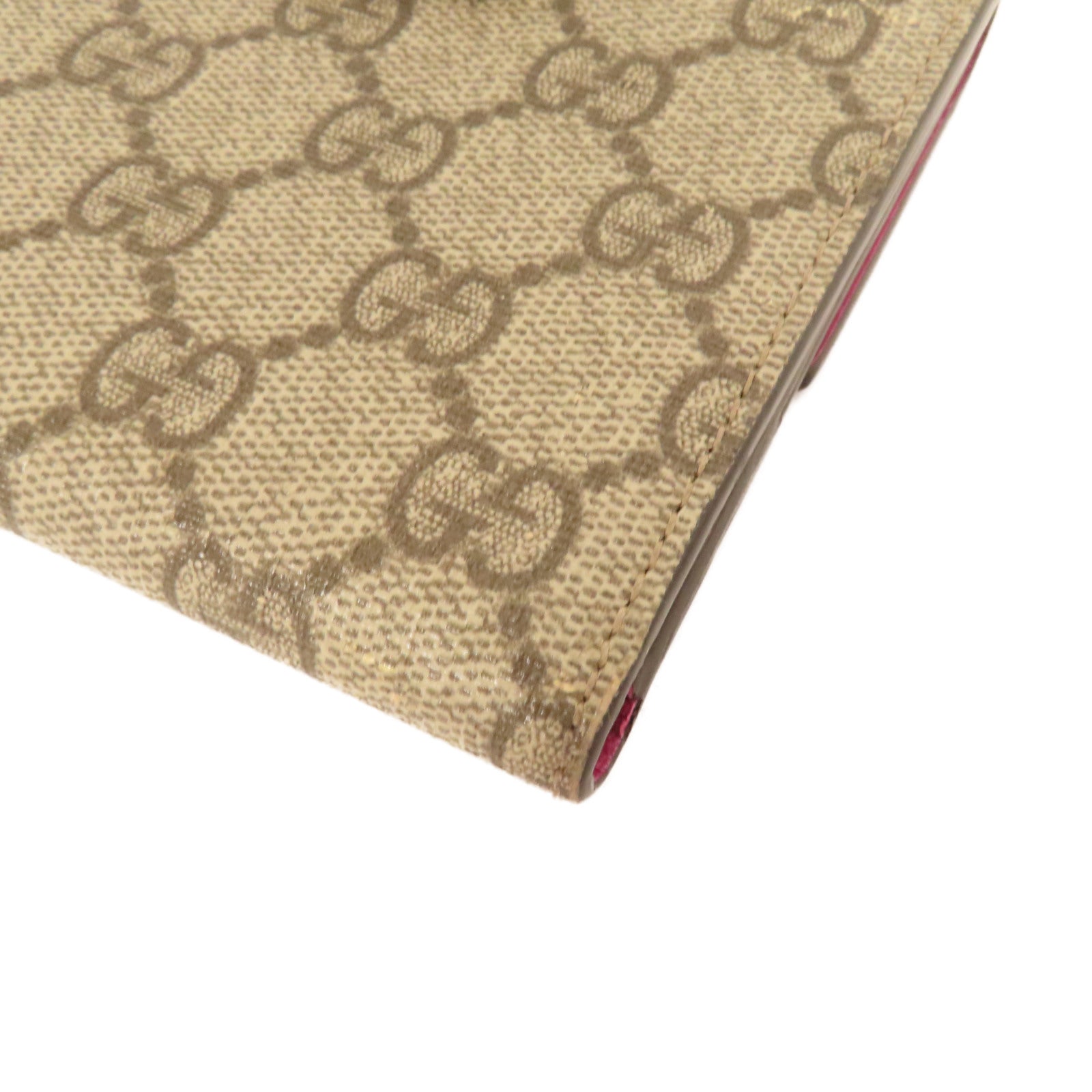 GUCCI 塗層帆布GG Supreme Wallet金扣短錢包啡色/紅色