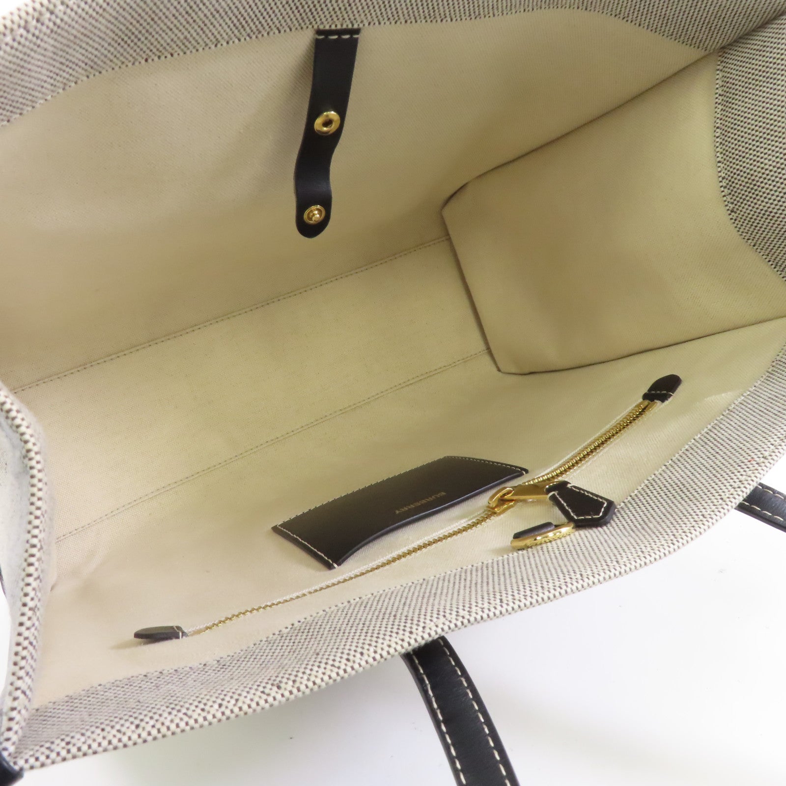 BURBERRY 帆布/皮革Freya Tote Bag金扣手挽袋/肩背袋黑色