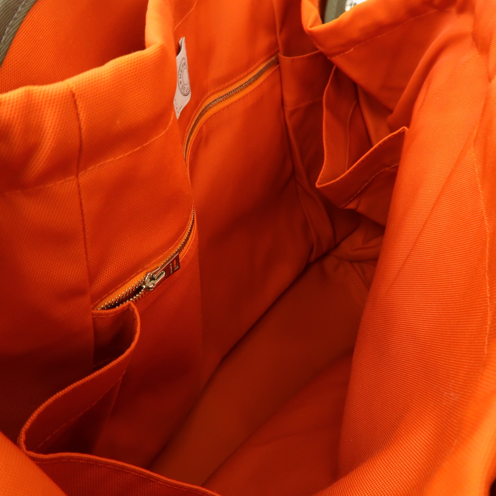 HERMES 帆布Sac De Pansage銀扣手挽肩背兩用袋卡其色