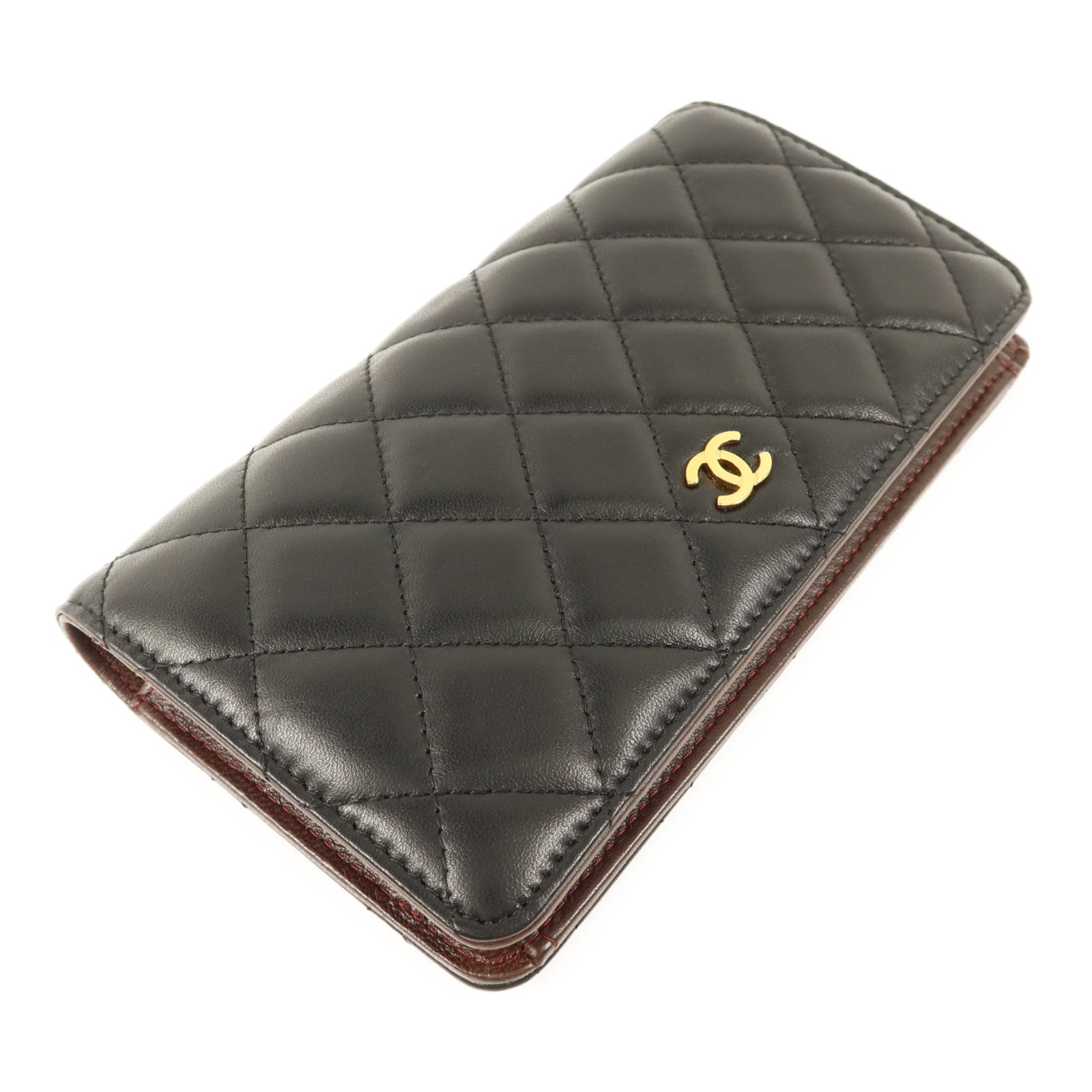 CHANEL 羊皮皮革Long Bifold Wallet金扣長錢包
