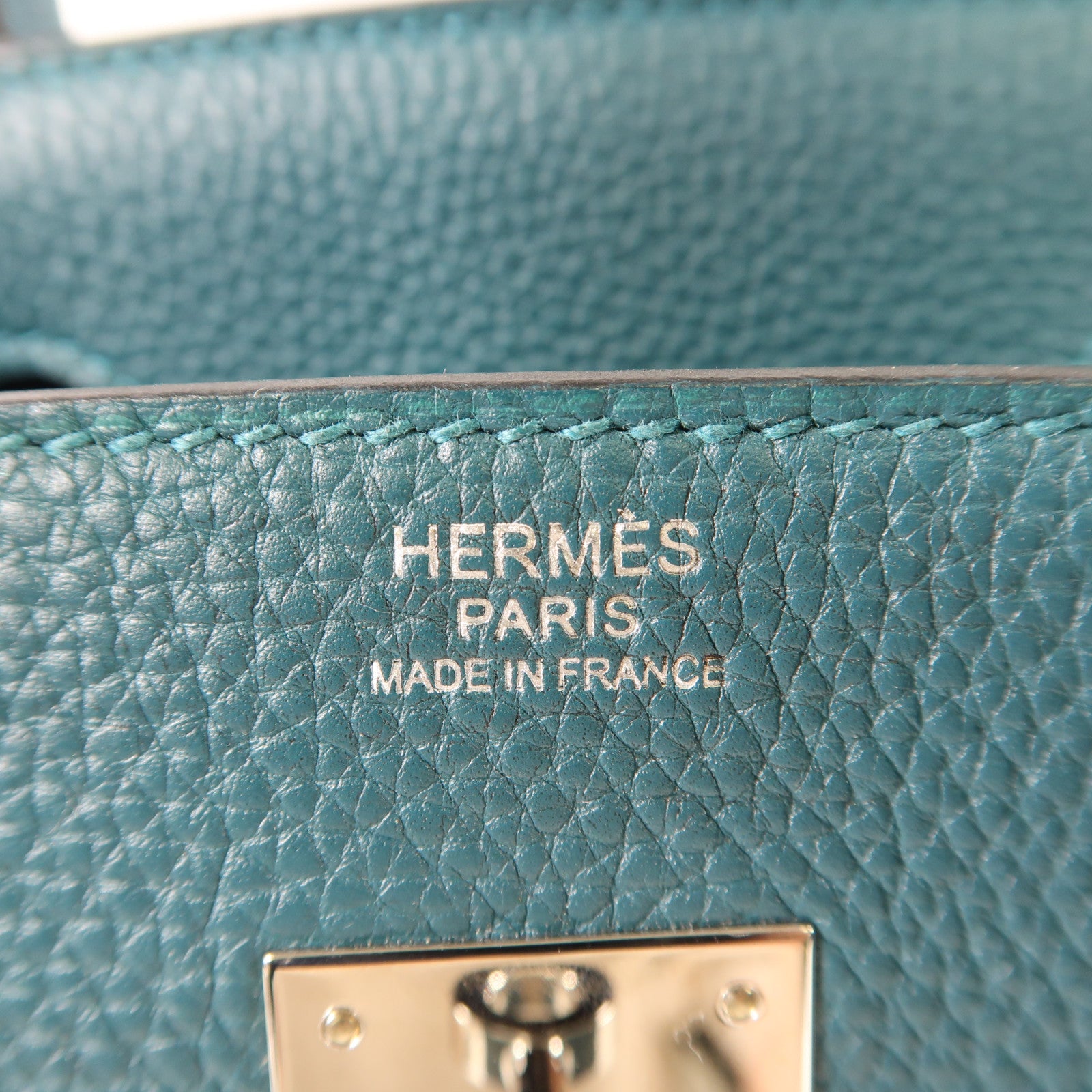 HERMES Togo皮革Birkin 30銀扣手挽袋Vert Bosphore