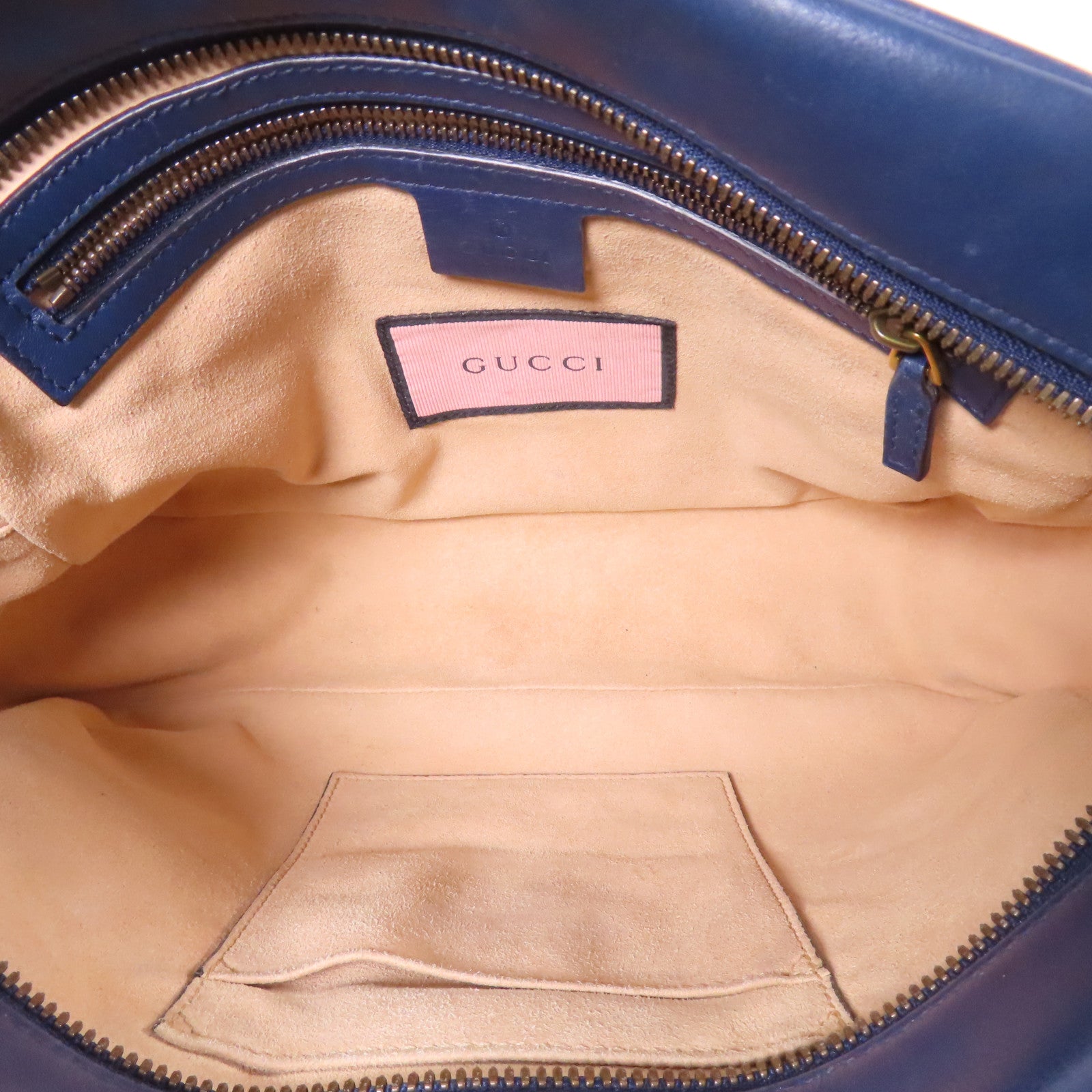 GUCCI GG GHW Chain Shoulder Bag 443499 Calfskin Leather Navy