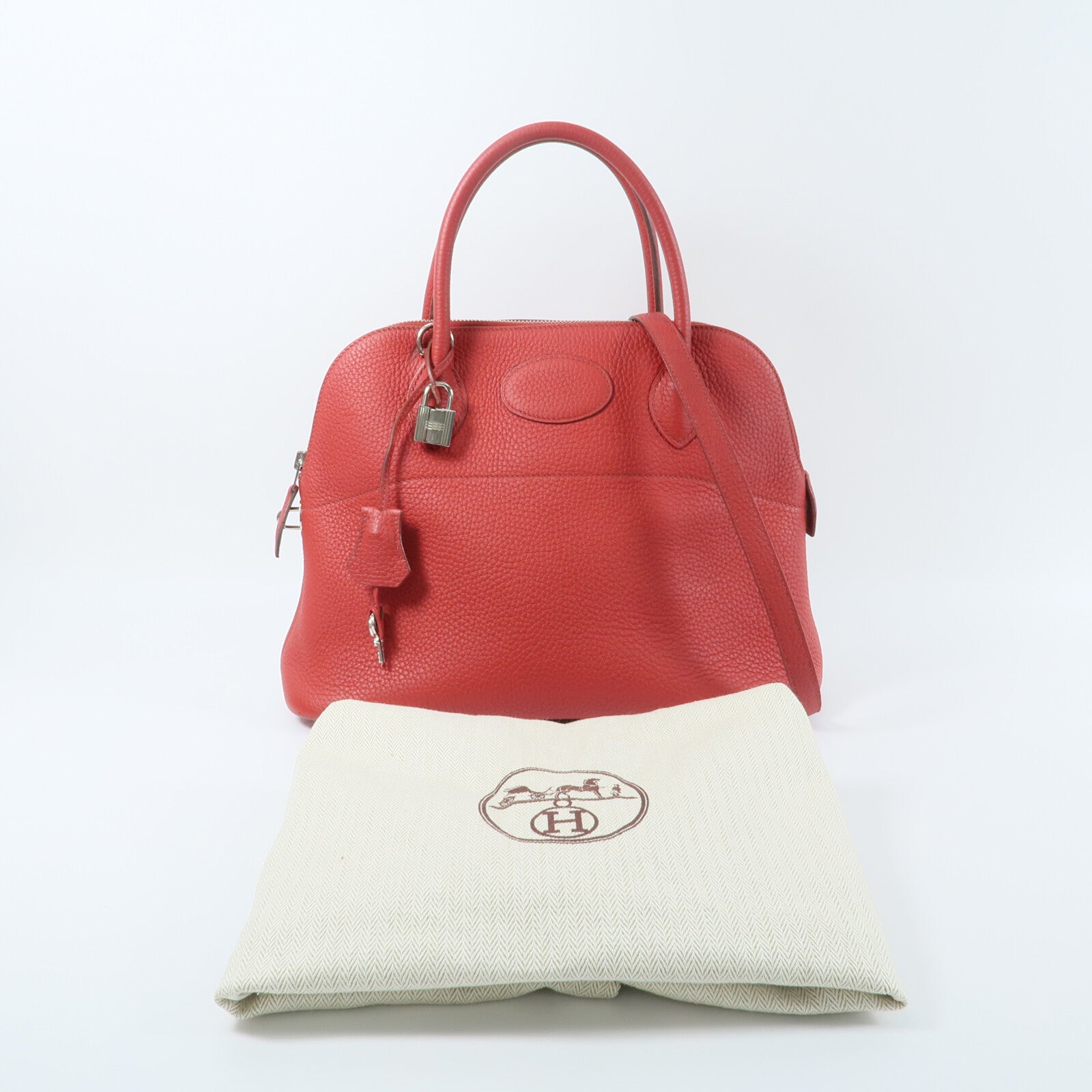 HERMES Clemence皮革Bolide 31手挽肩背兩用袋Rouge Casaque