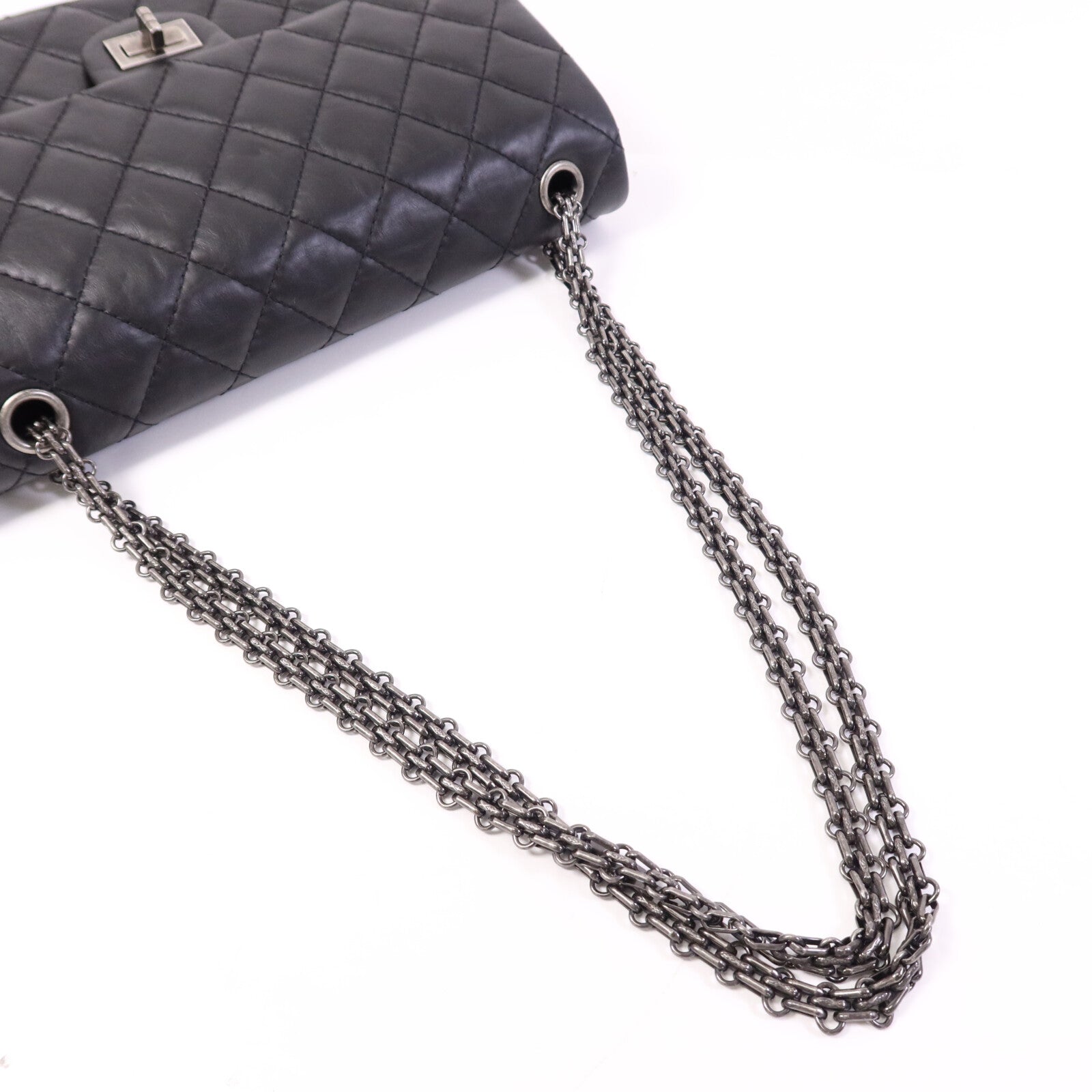 CHANEL 牛皮皮革2.55 Large銀扣鏈帶肩背袋
