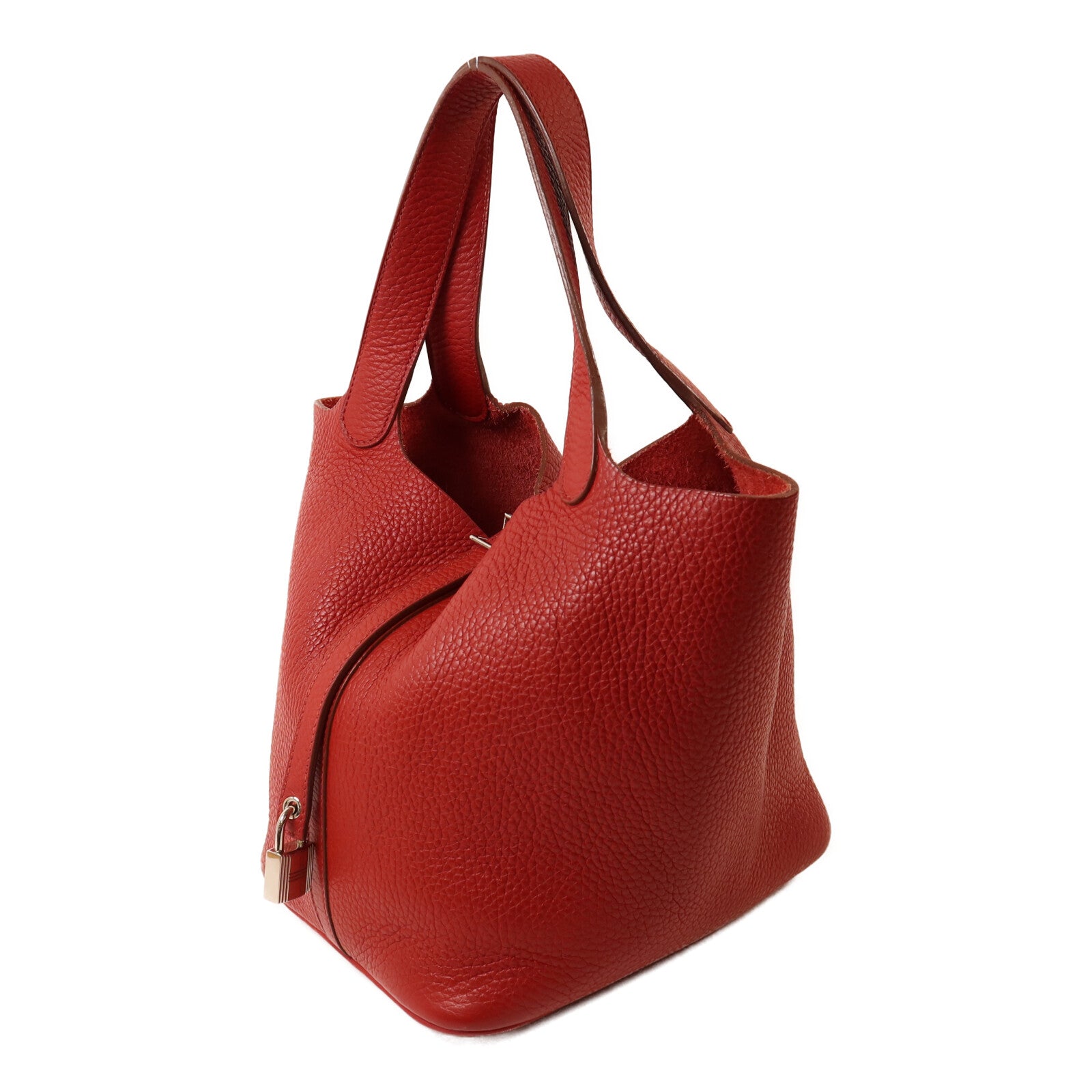 HERMES Clemence皮革Picotin MM扣手挽袋Rouge Garance