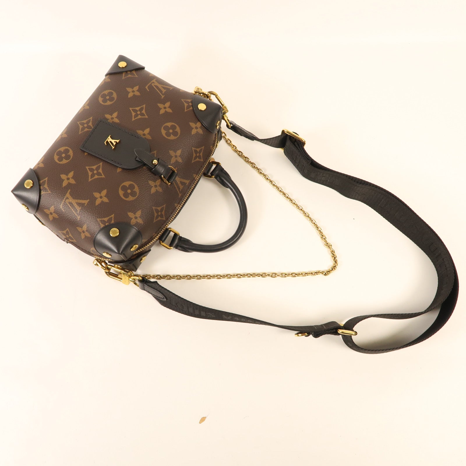 LOUIS VUITTON Monogram Petite Malle Souple金扣手挽肩背兩用袋棕色