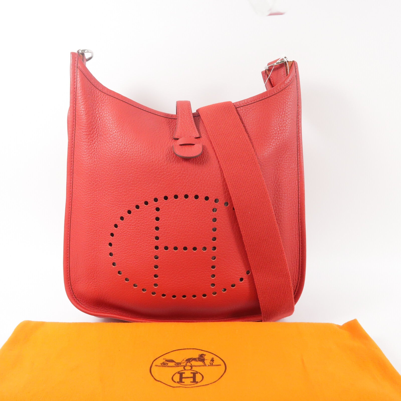HERMES Clemence皮革Evelyne PM肩背袋Rouge Casaque