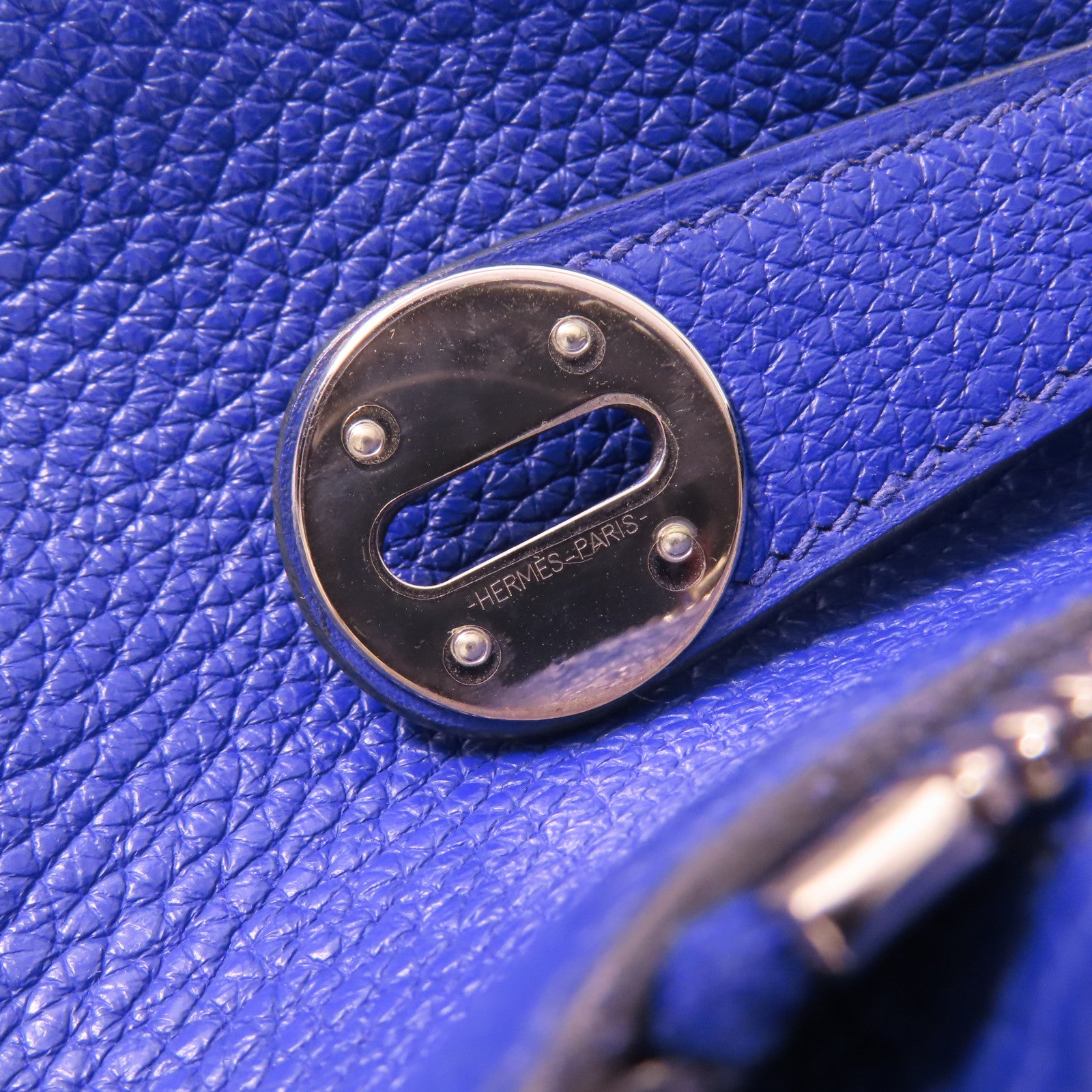 HERMES 【激減優惠】Clemence皮革/鱷魚皮革Lindy 30 Touch銀扣手挽肩背兩用袋7T Bleu Electrique
