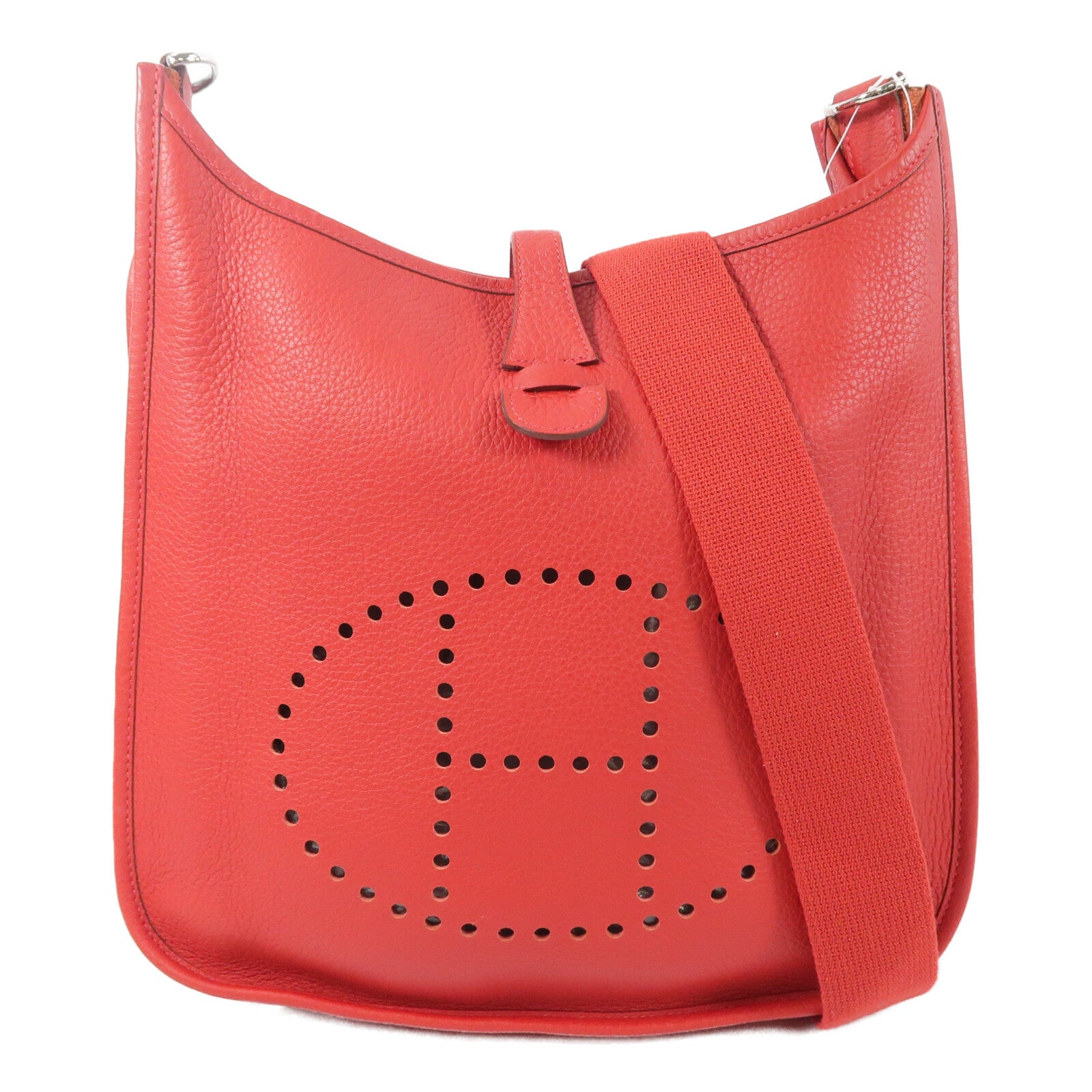 HERMES Clemence皮革Evelyne PM肩背袋Rouge Casaque